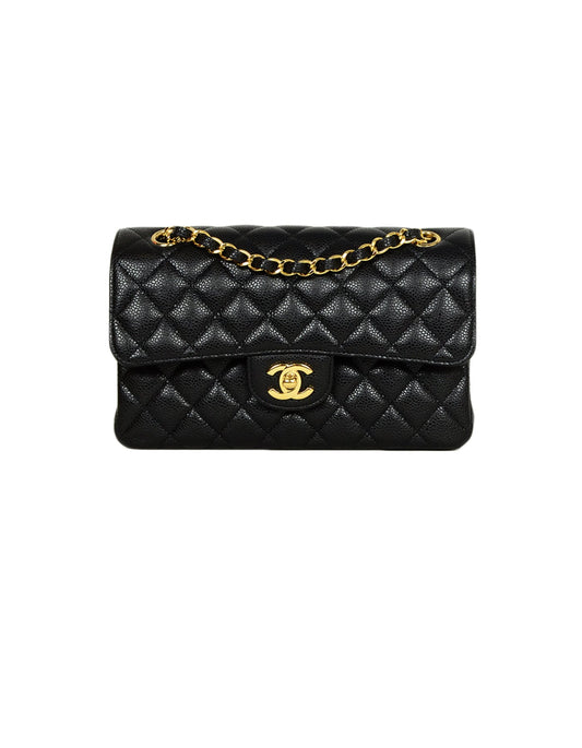 Chanel Black Quilted Caviar Leather 9" Flap Bag - Rovelle Bags