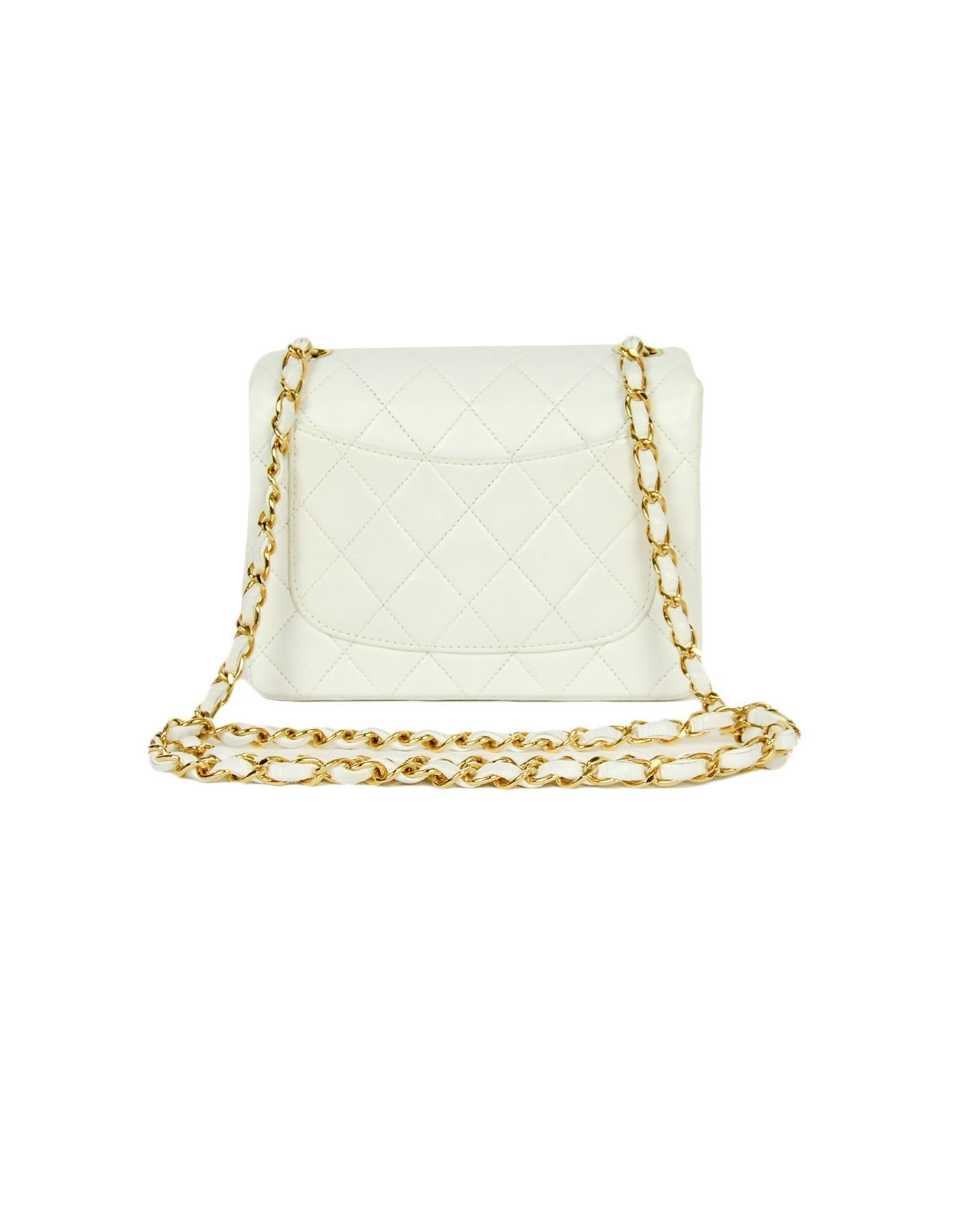 Chanel White Lambskin Leather Quilted Square Flap Bag - Rovelle Bags