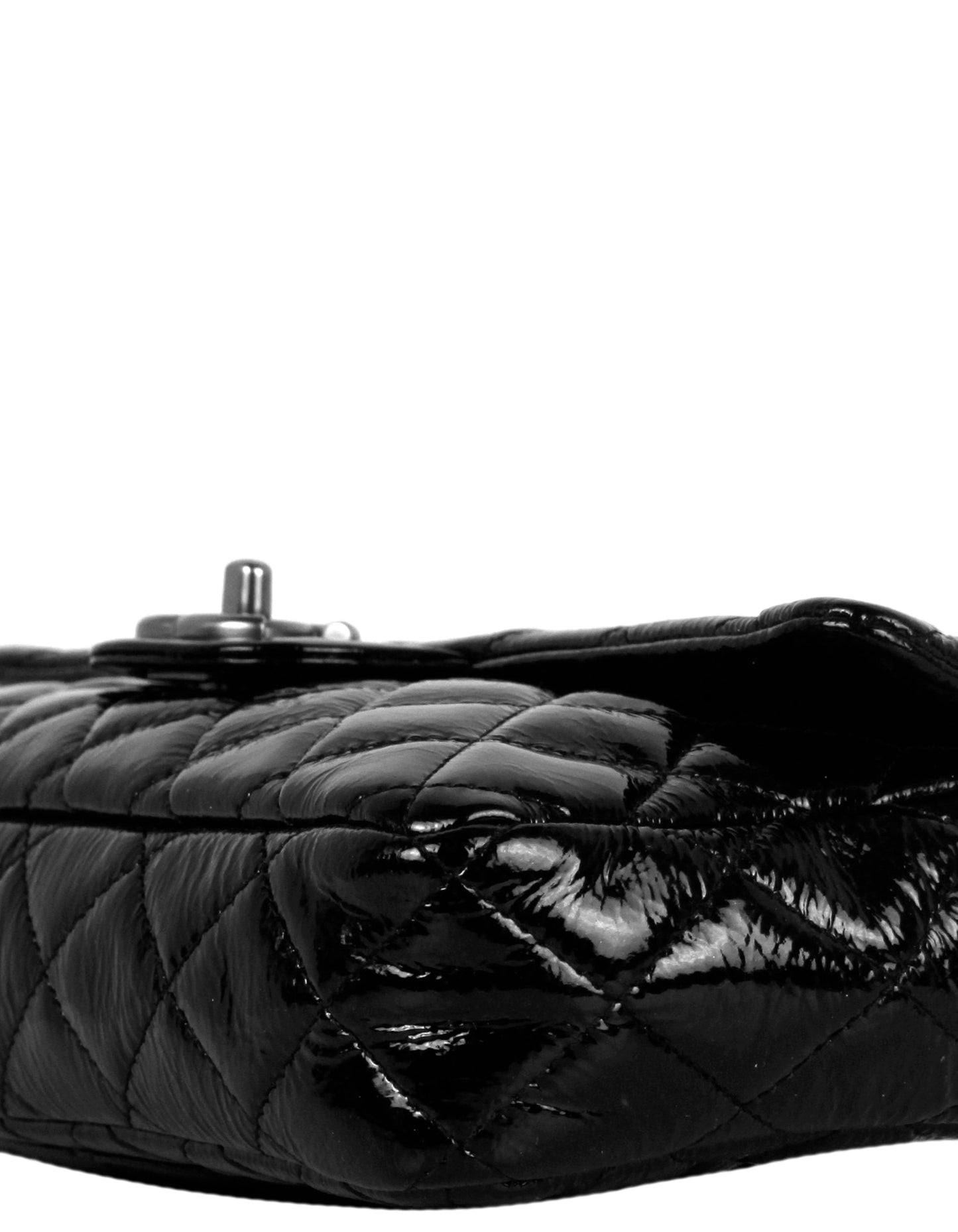 Chanel Black Distressed Patent Quilted East Flap Bag - Rovelle Bags