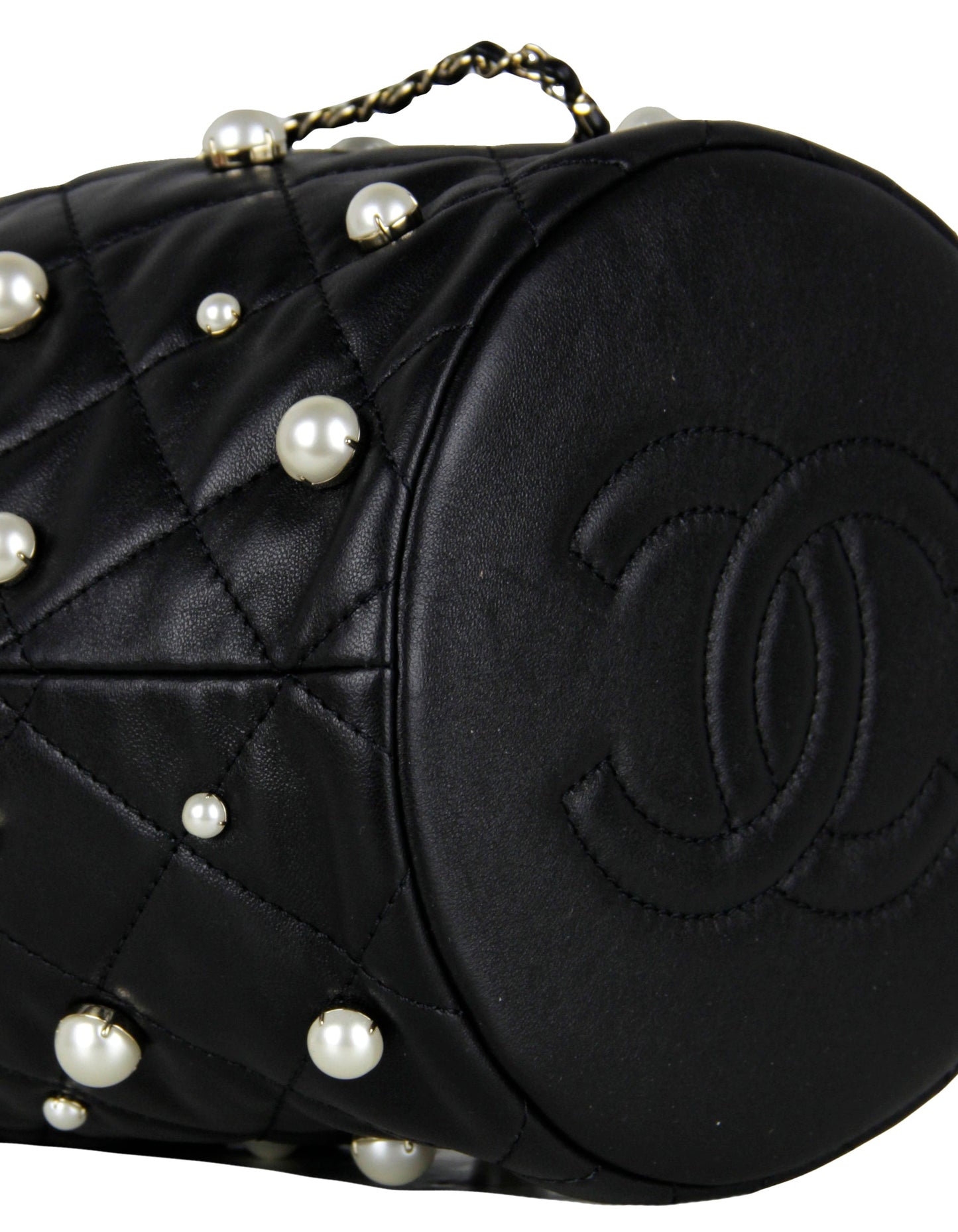 Chanel Black Leather Pearl Bucket Bucket Bag - Rovelle Bags