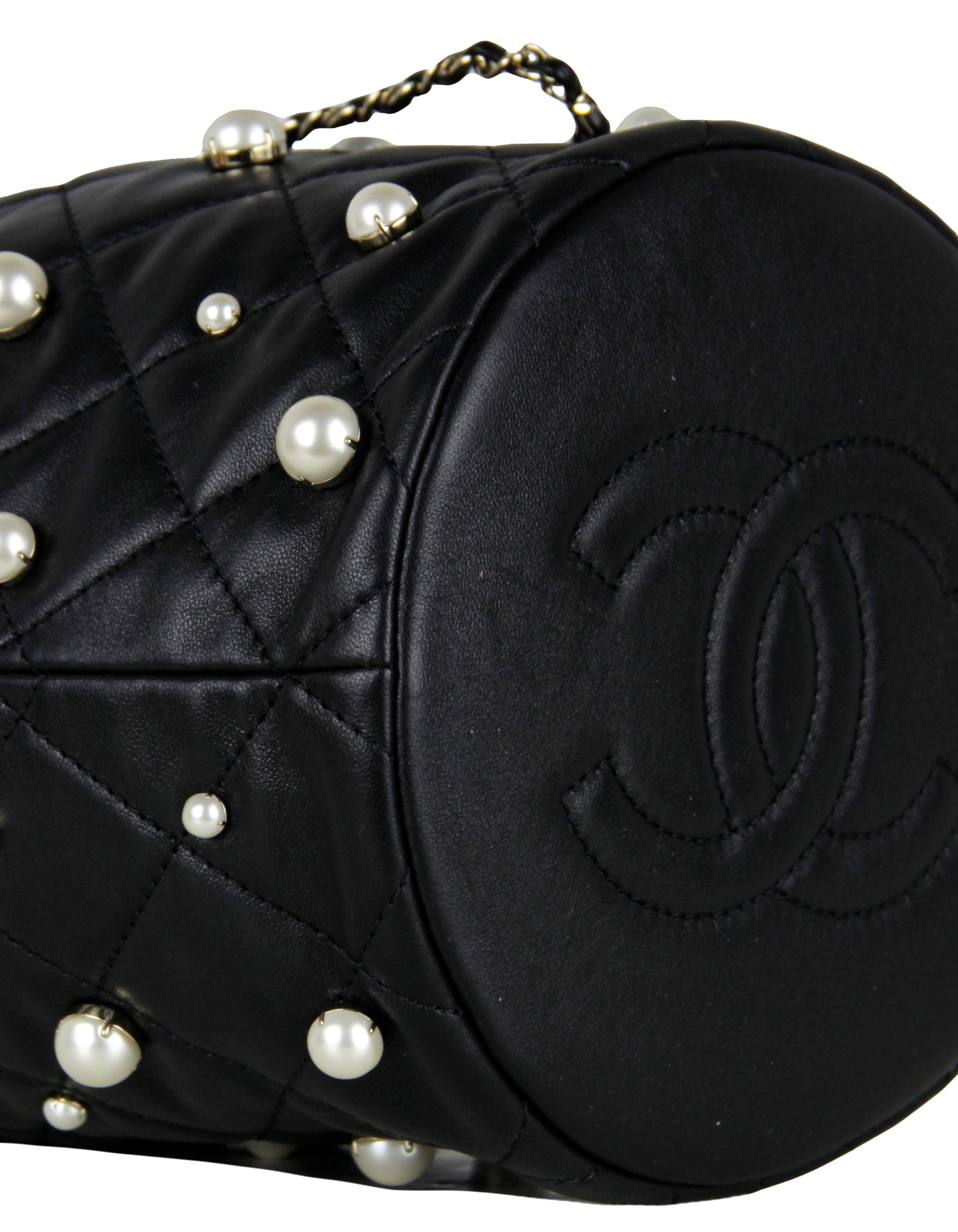 Chanel Black Leather Pearl Bucket Bucket Bag - Rovelle Bags