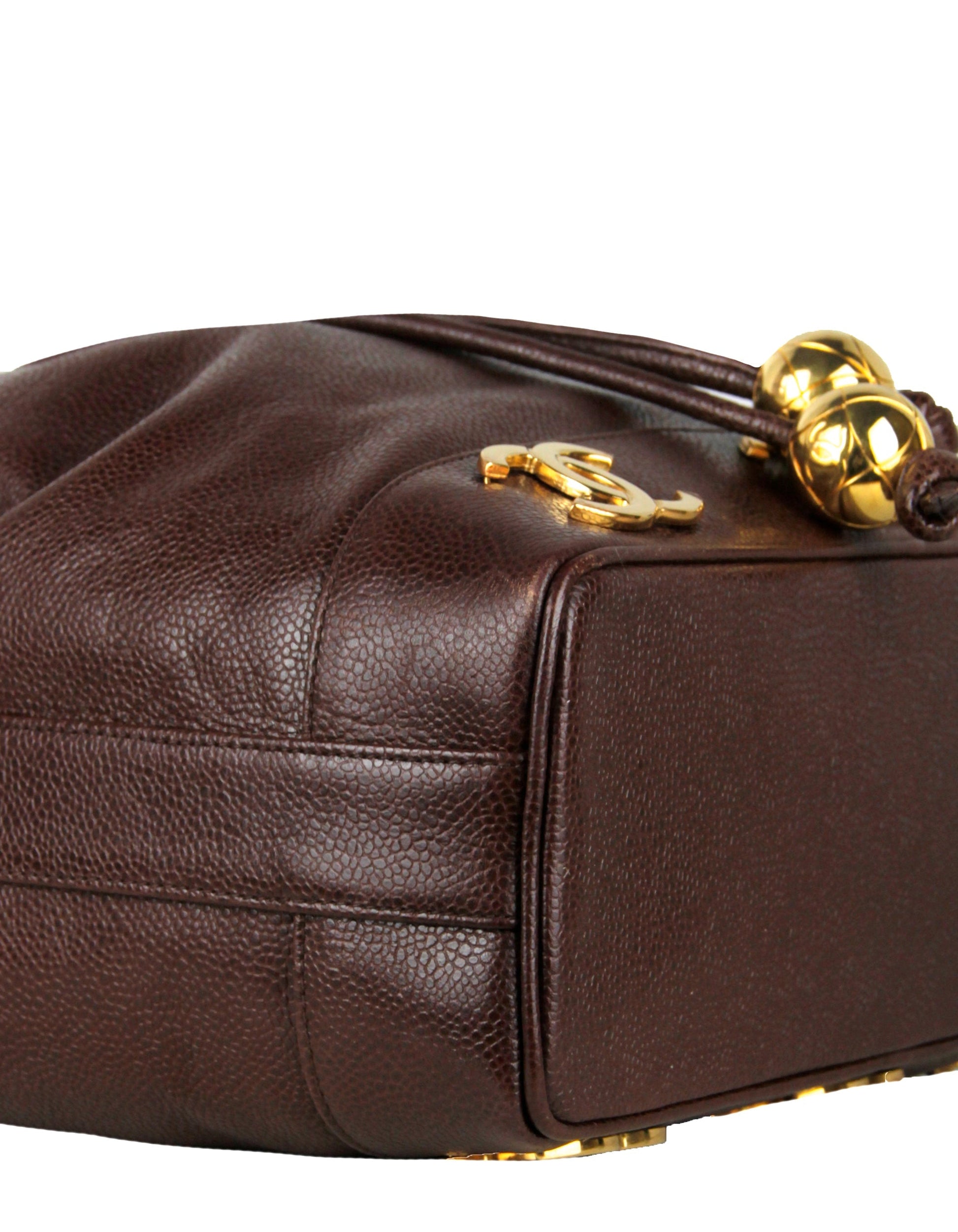Chanel Brown Logo Caviar Leather Bucket Bucket Bag - Rovelle Bags