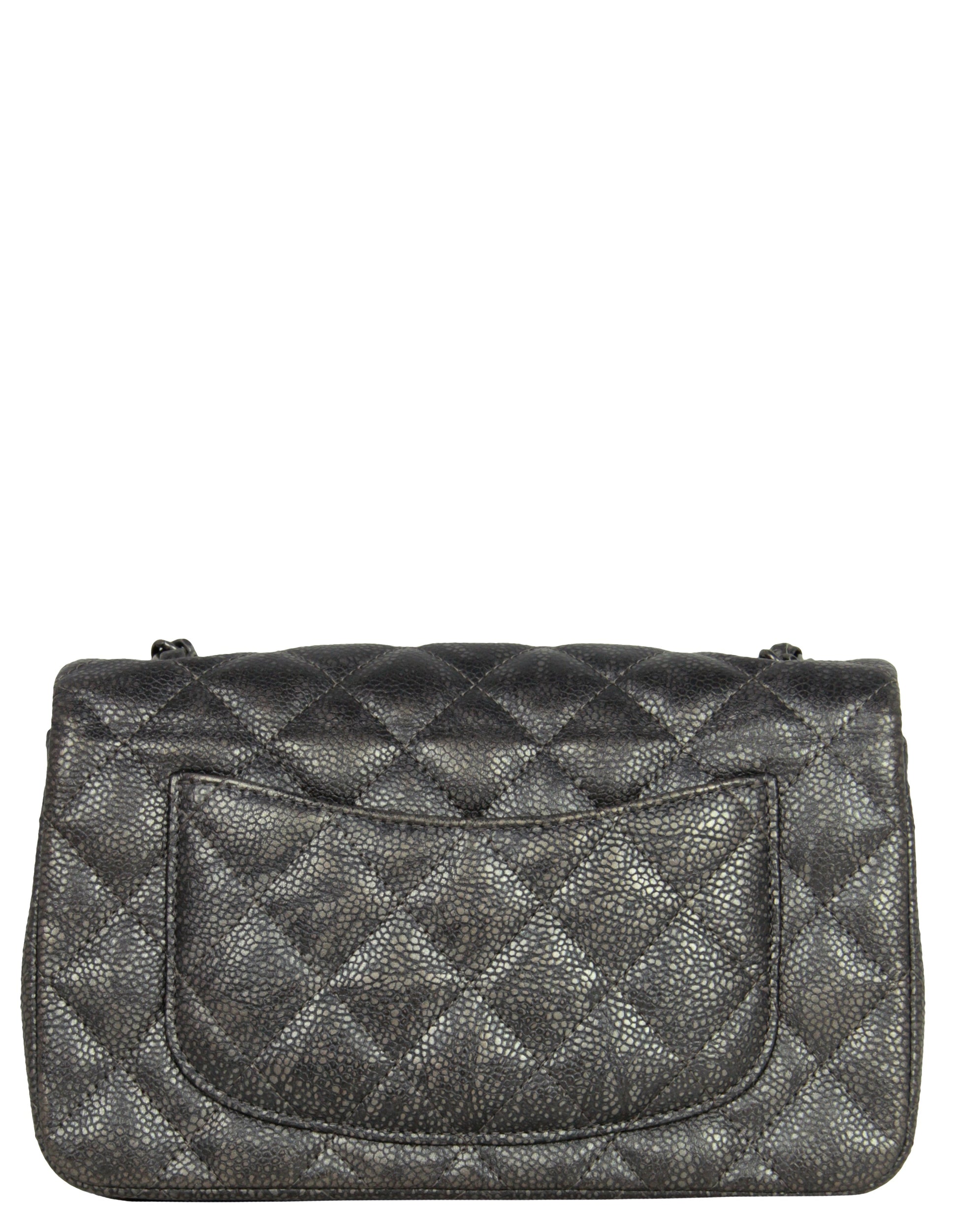 Chanel Gunmetal Caviar Leather Quilted Rectangular Flap Bag - Rovelle Bags