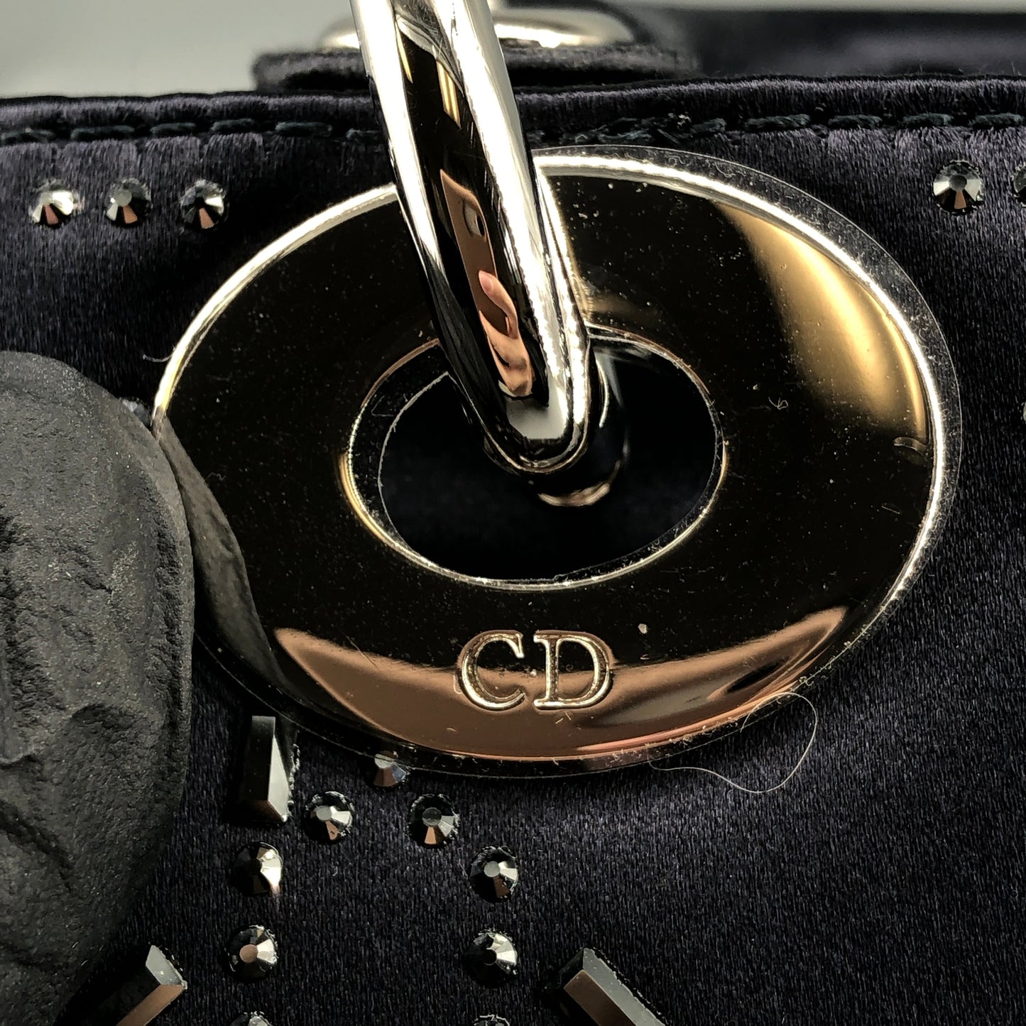 Christian Dior Lady Dior Mini Navy Cannage Satin with Crystals