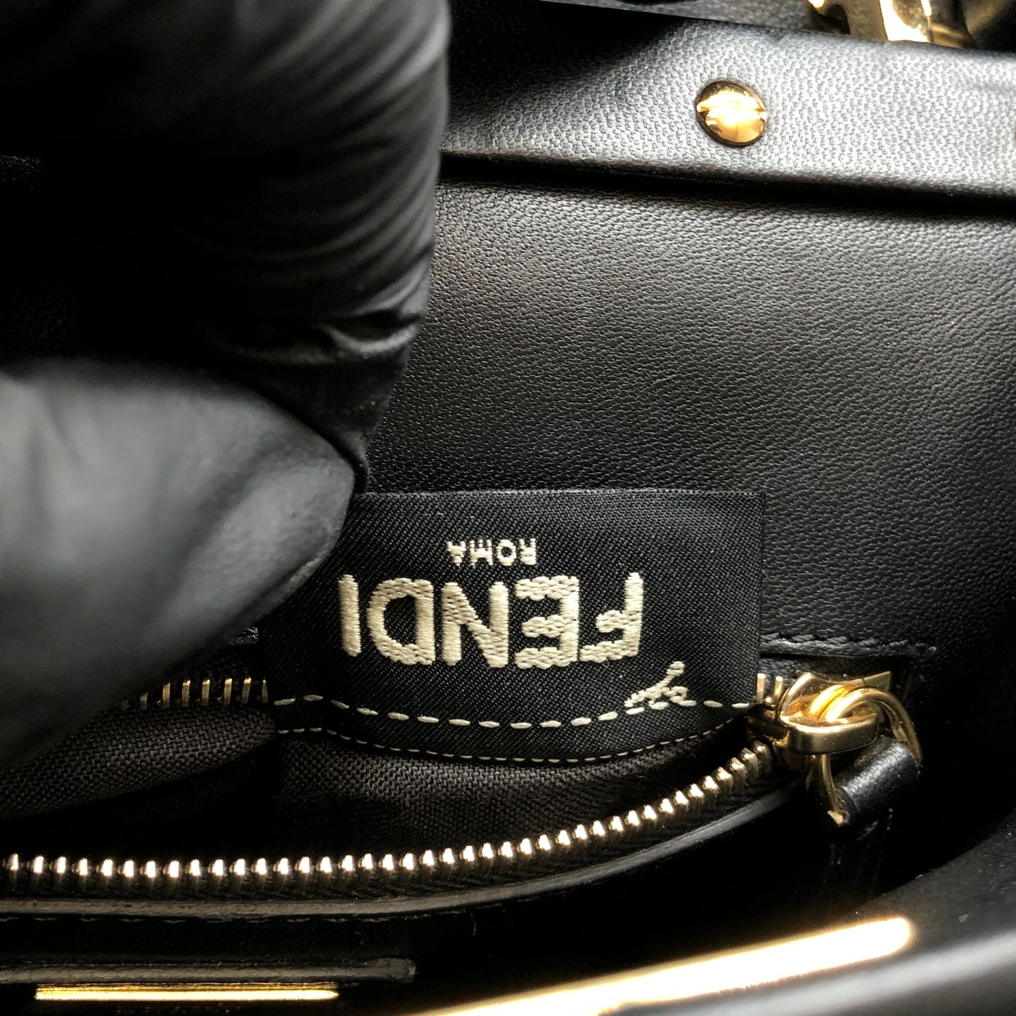 Fendi Mini Black Smooth Leather Peekaboo Handbag