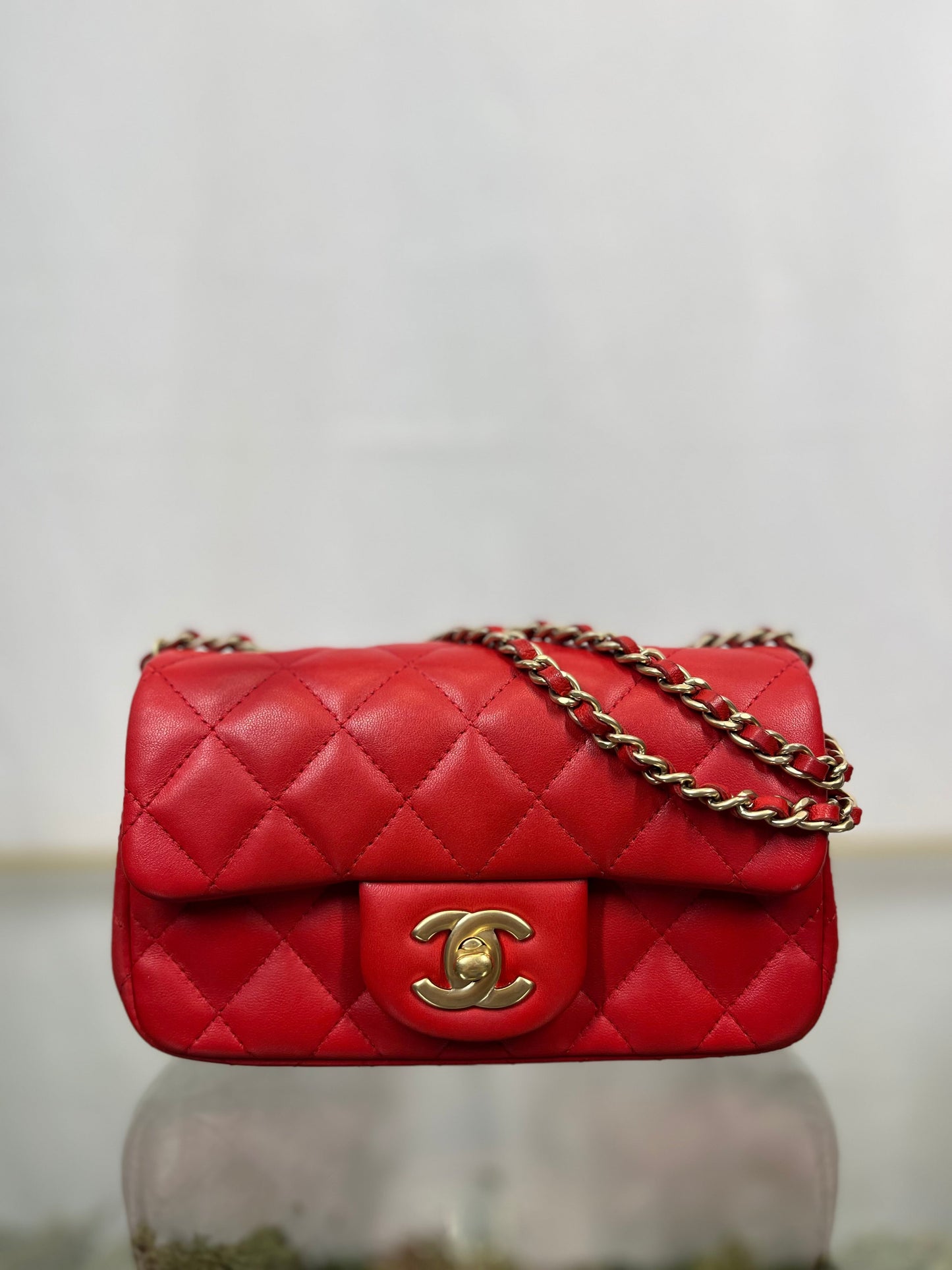 Chanel Red Lambskin Rectangle Shoulder Bag - Rovelle Bags