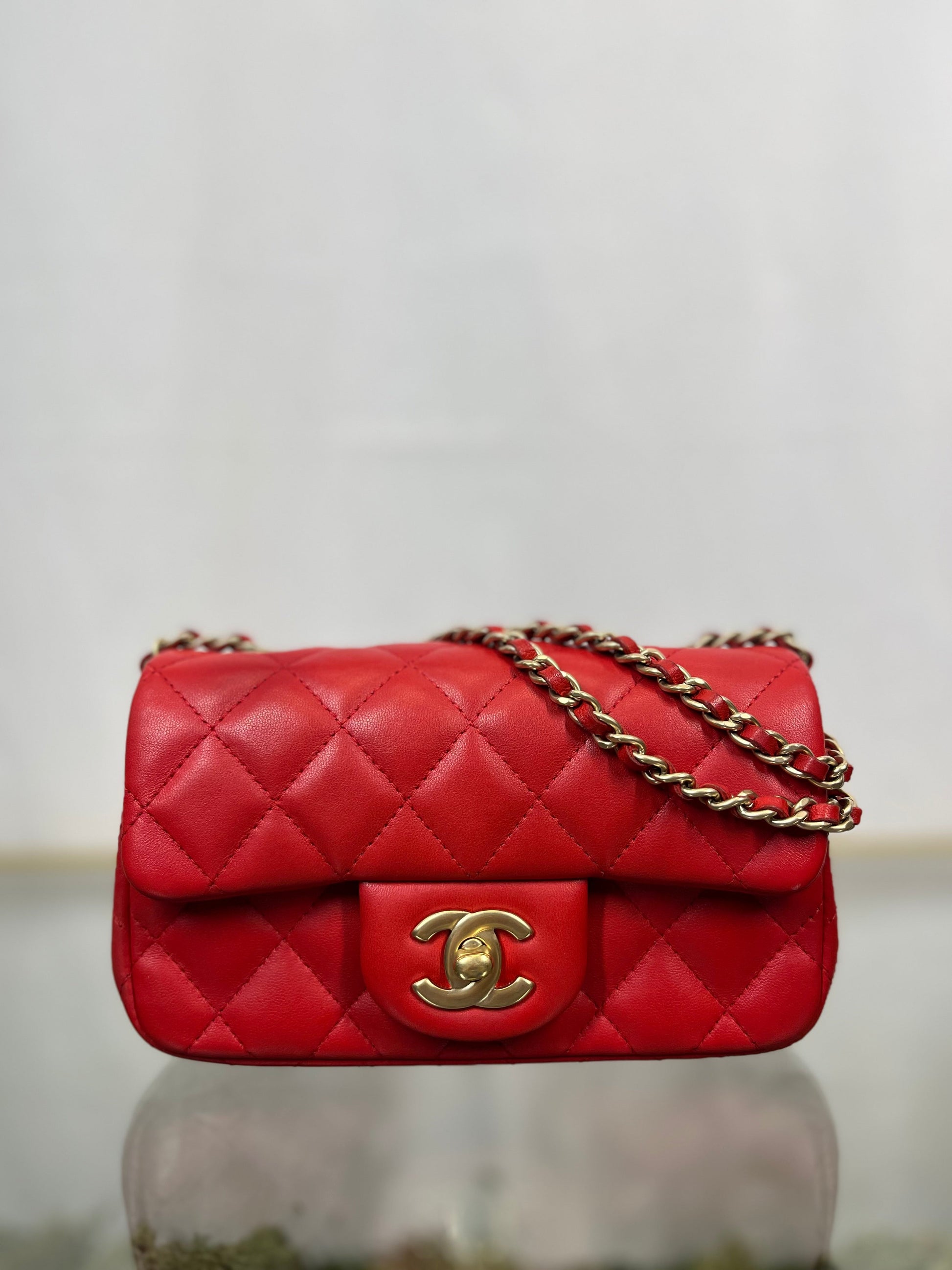 Chanel Red Lambskin Rectangle Shoulder Bag - Rovelle Bags