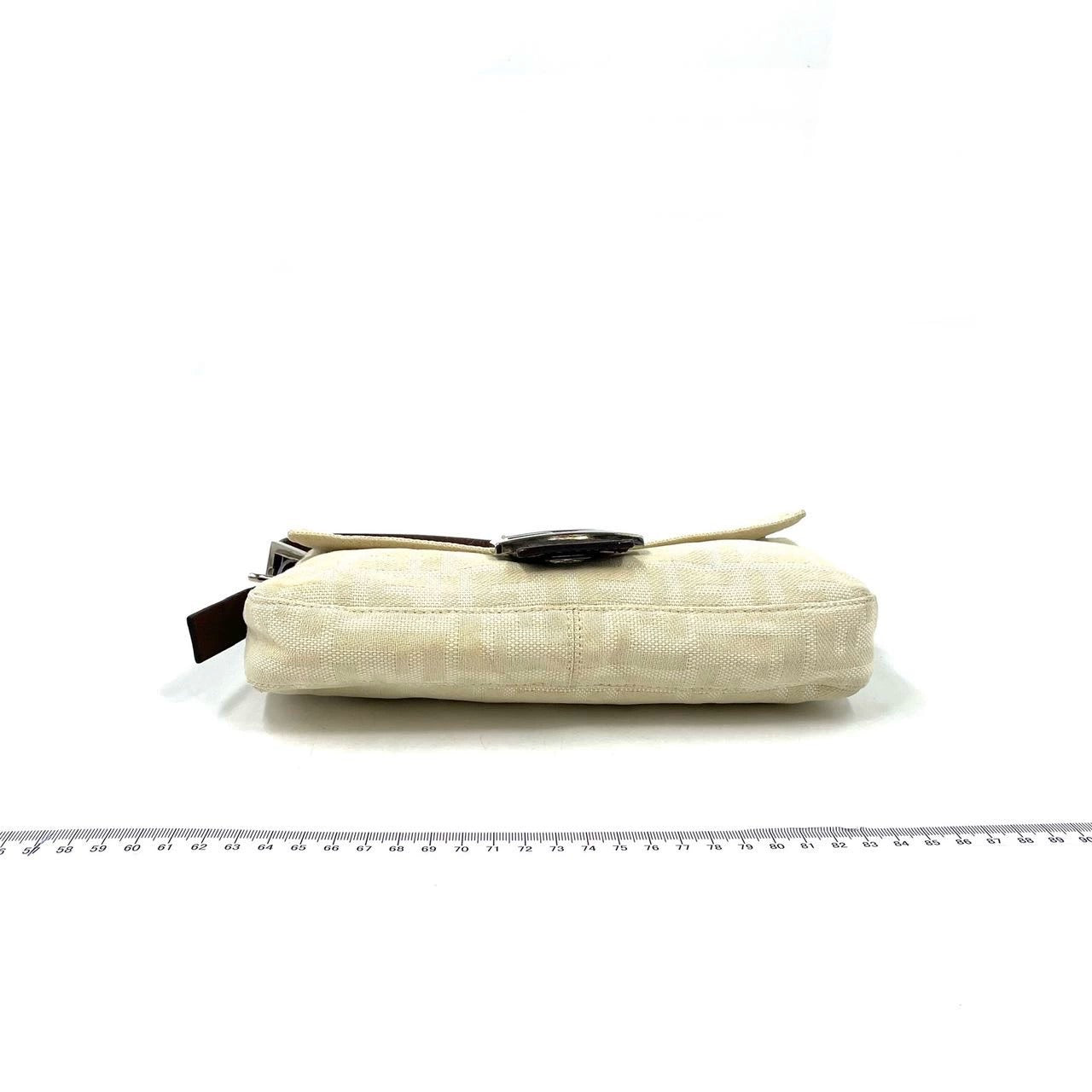 Fendi Baguette Beige Canvas Zucca Print Shoulder Bag