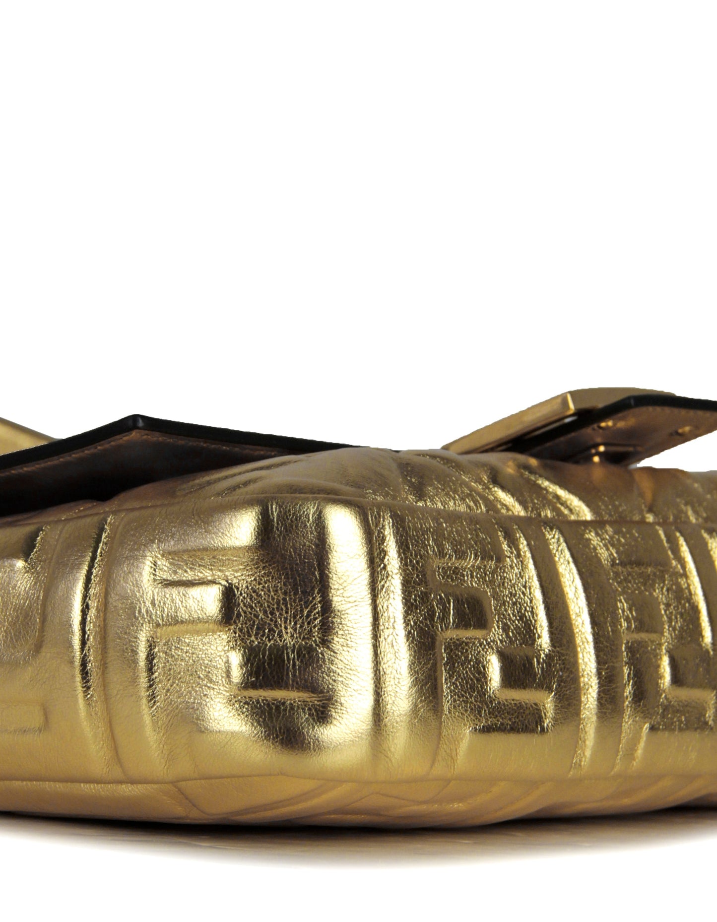 Fendi Gold Leather Embossed Logo Baguette NM Bag w/ Two Straps
