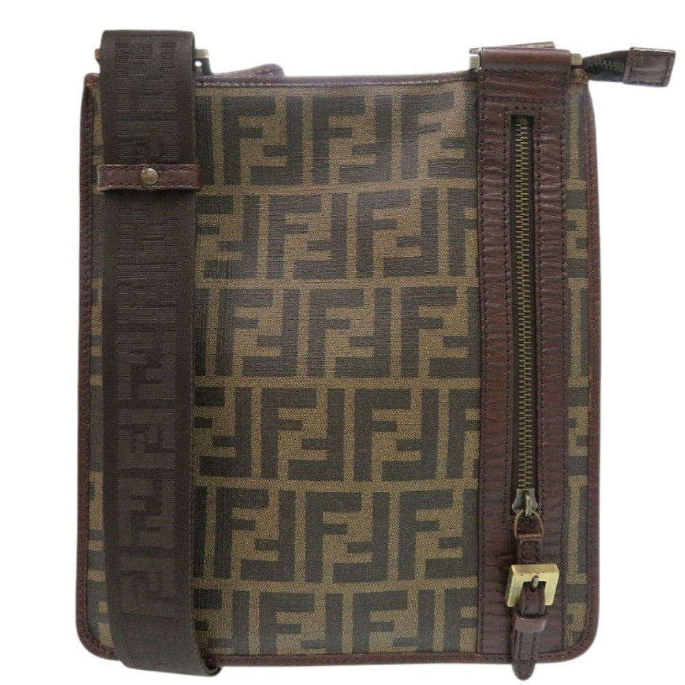 FENDI Shoulder Bag PVC, Leather Brown Zucca Pattern Sacoche Women