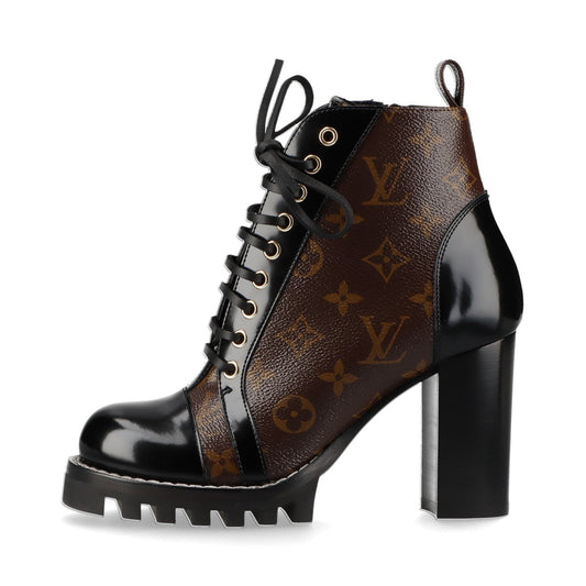Louis Vuitton 22 PVC Leather Short Boots EU37 1/2 Black × Brown MA0272 Monogram Box Bag