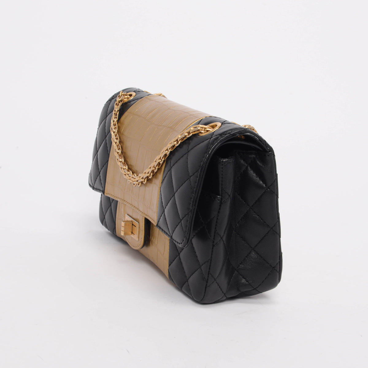Chanel Black Lambskin Croc Embossed 2.55 Flap Bag - Rovelle Bags
