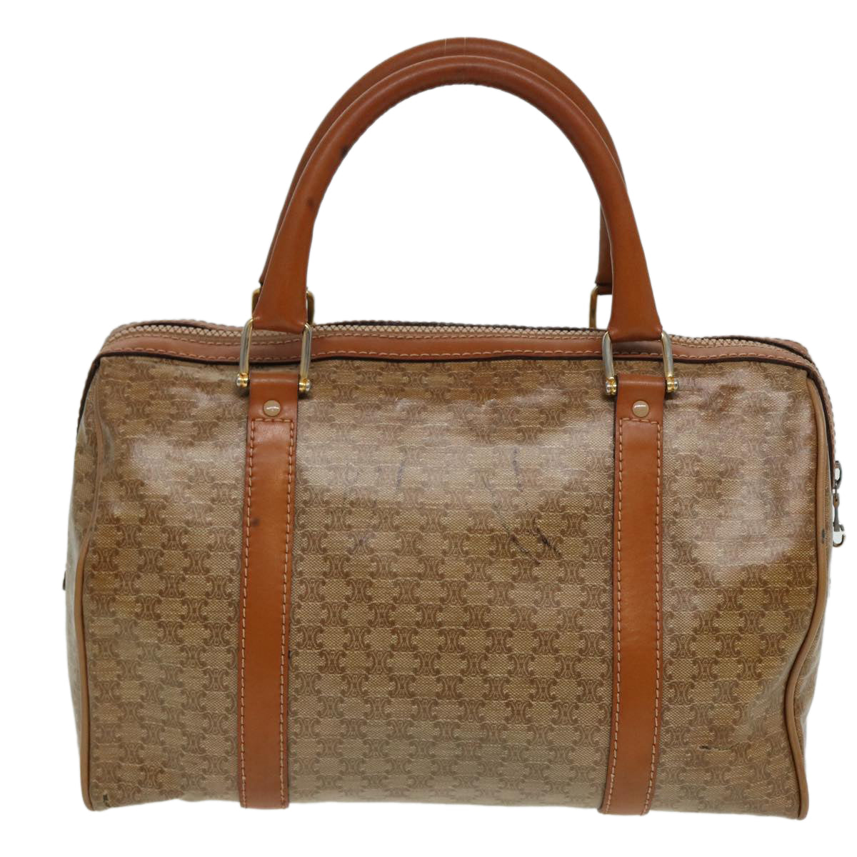 Luxury CELINE Macadam Canvas Mini Boston Bag Beige 80875