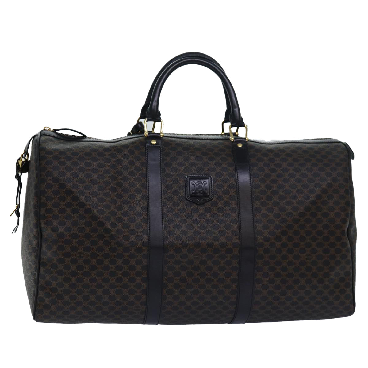 Luxury CELINE Macadam Canvas Boston Bag PVC Leather Black 80880