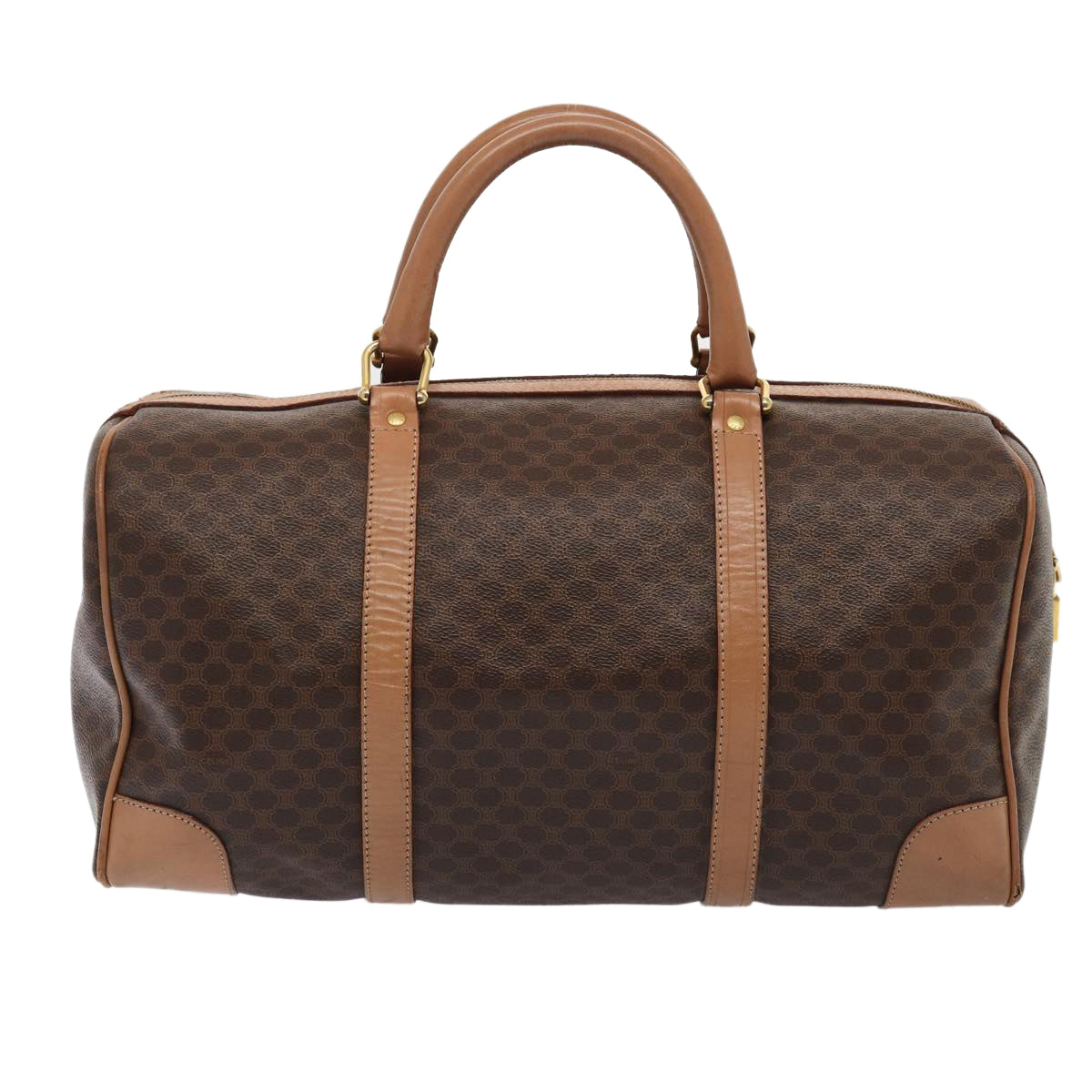 Luxury CELINE Macadam Canvas Boston Bag PVC Leather Brown 80881