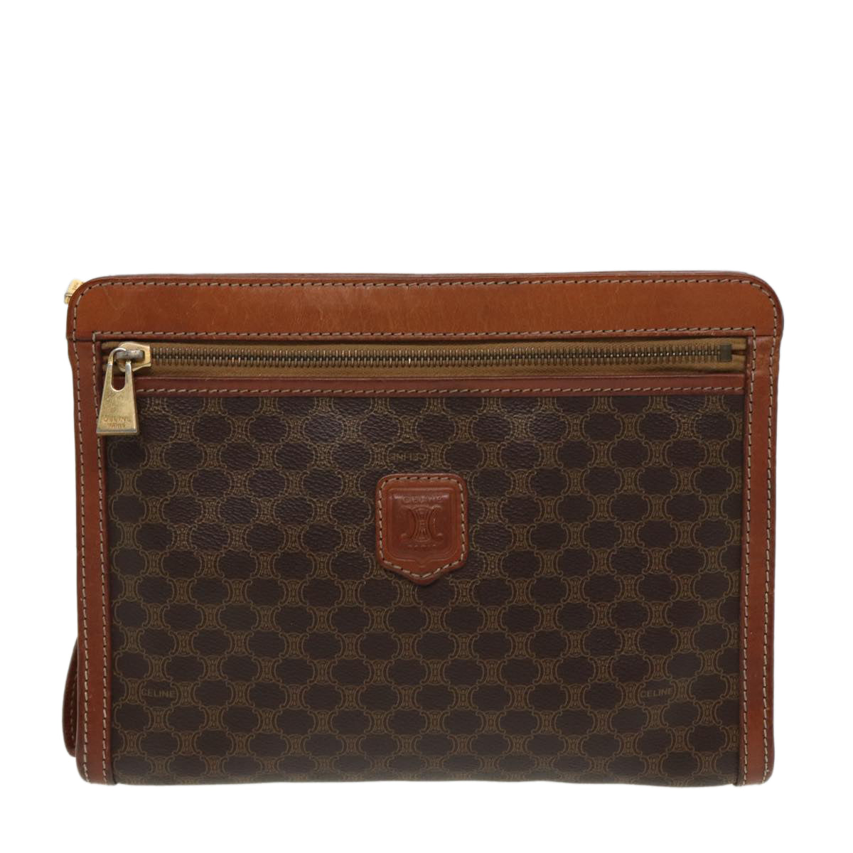 Luxury CELINE Macadam Canvas Clutch Bag PVC Leather Brown 80976