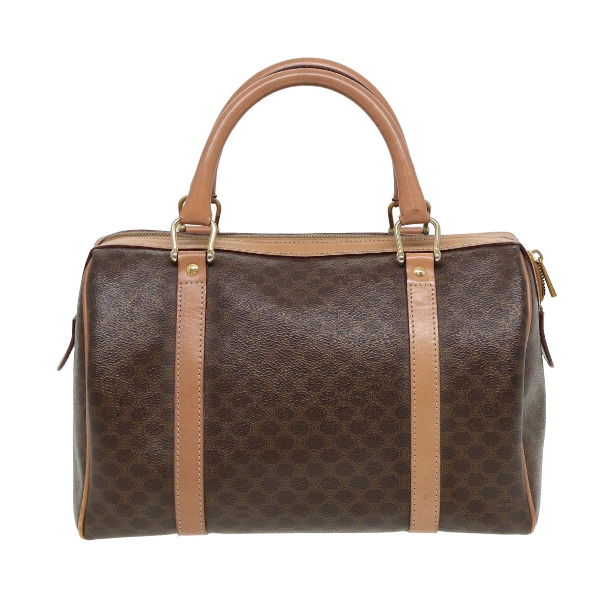 Luxury CELINE Macadam Canvas Boston Bag PVC Leather Brown 80990