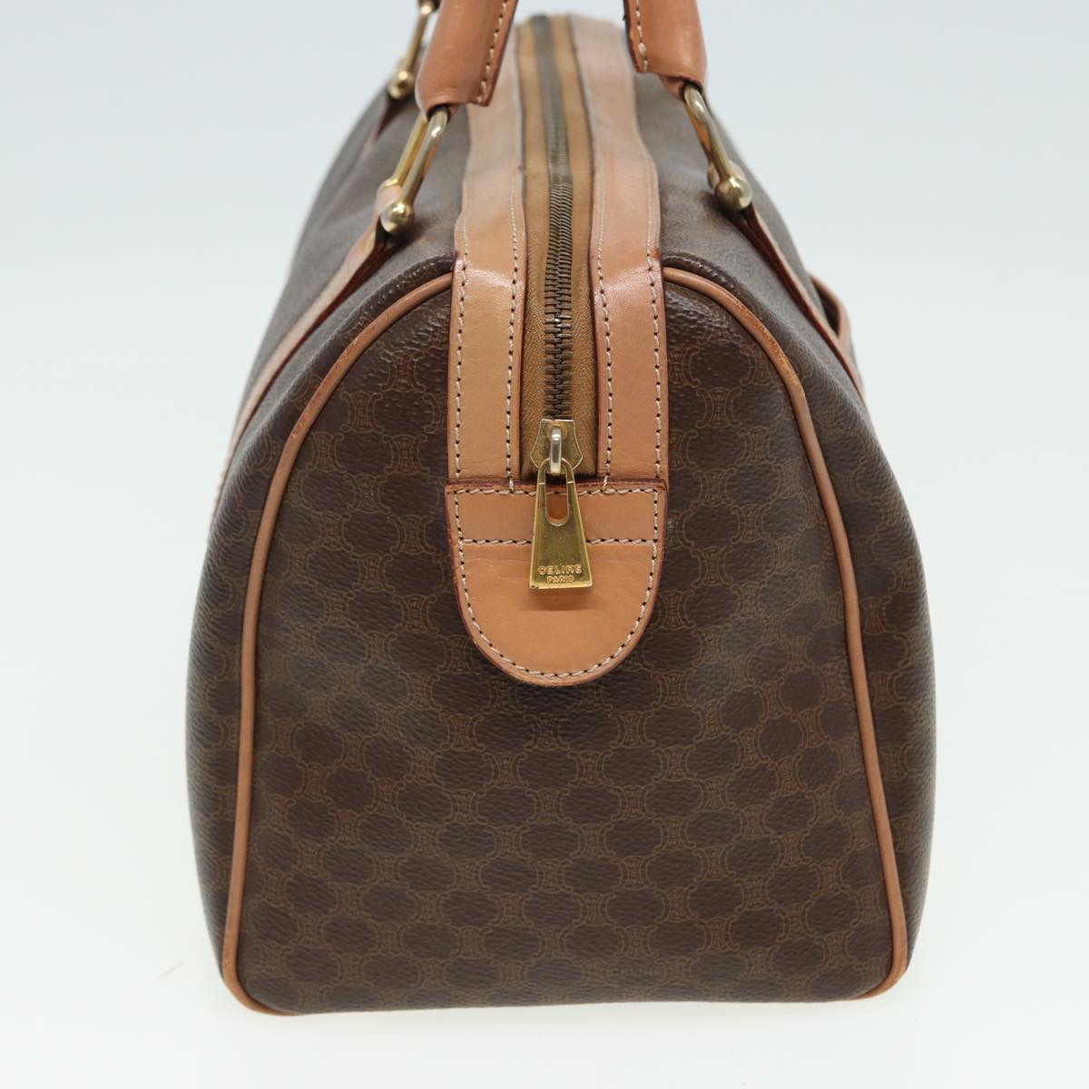 Luxury CELINE Macadam Canvas Boston Bag PVC Leather Brown 80990