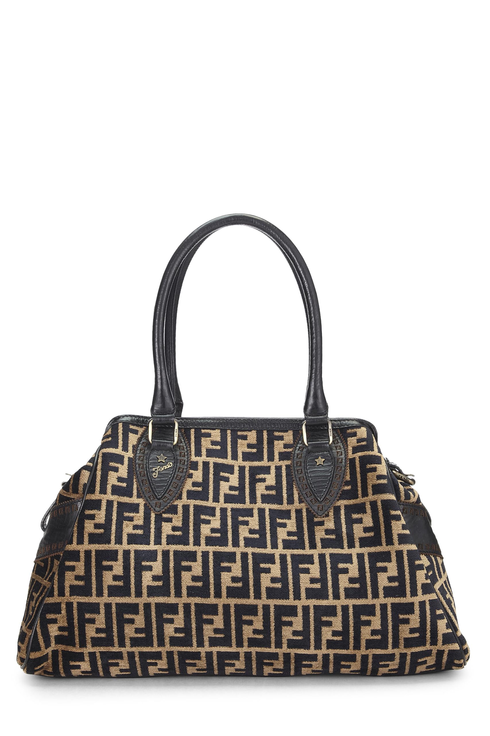 Fendi, Black & Beige Zucca Velour Bag Du Jour Medium, Brown