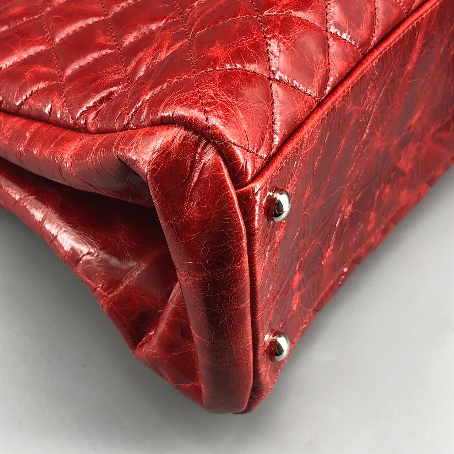 Chanel Just Mademoiselle Quilted Patent Leather Bowling Shoulder Bag Cherry Red