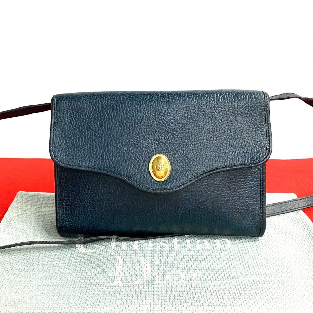 Dior Shoulder Bag leather Navy CD logo Women