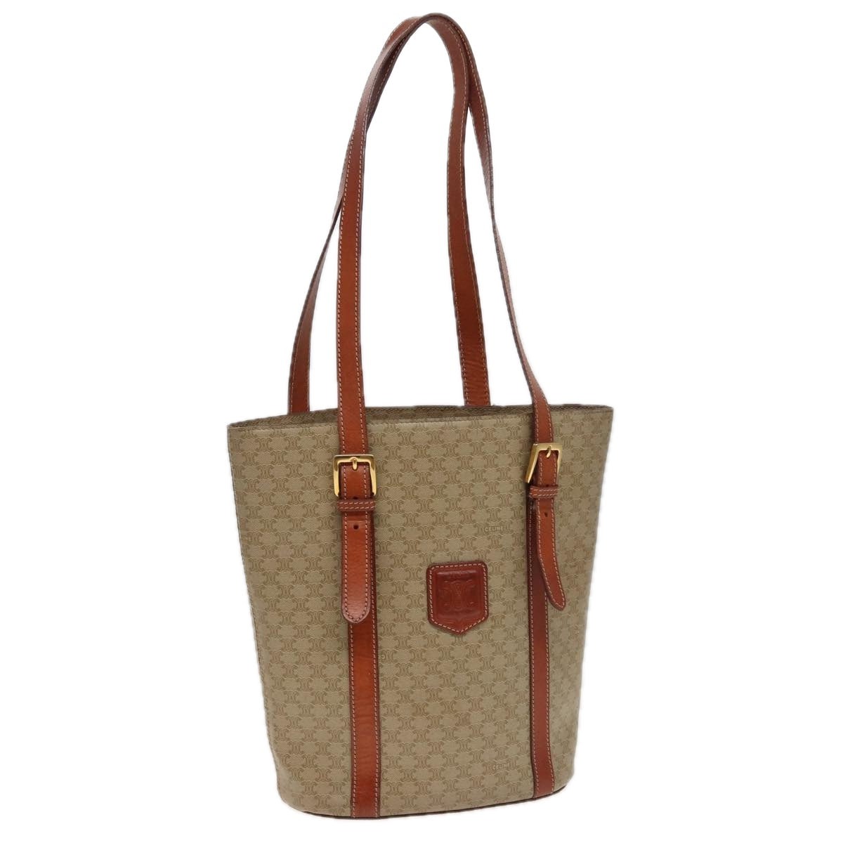 Luxury CELINE Macadam Canvas Shoulder Bag Beige 81194