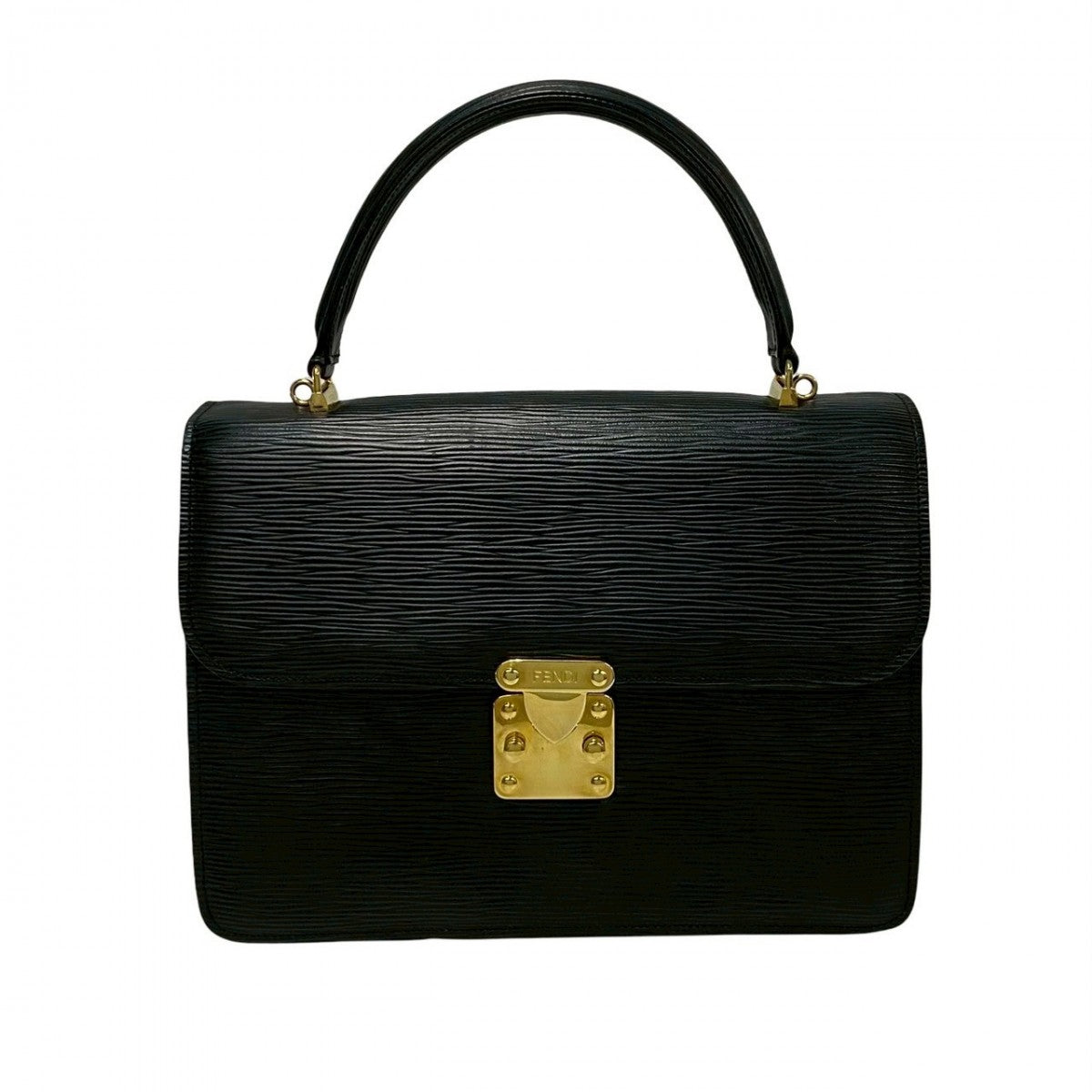 FENDI Shoulder Bag Epi Leather black FF logo Metal Women