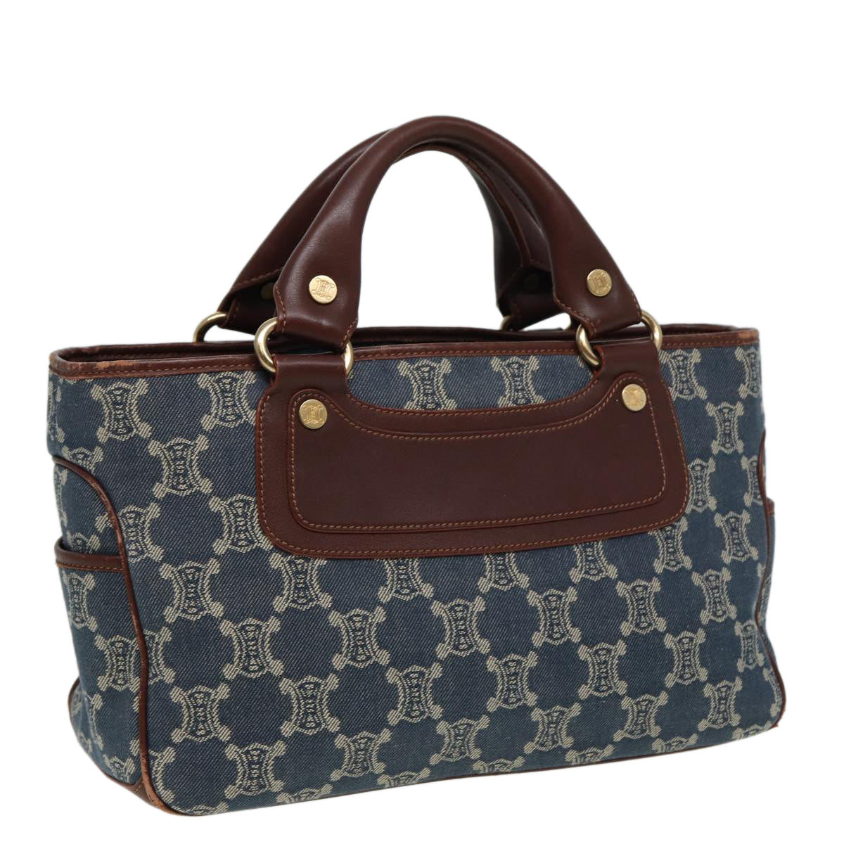 Luxury CELINE Macadam Canvas Hand Bag Blue 81368