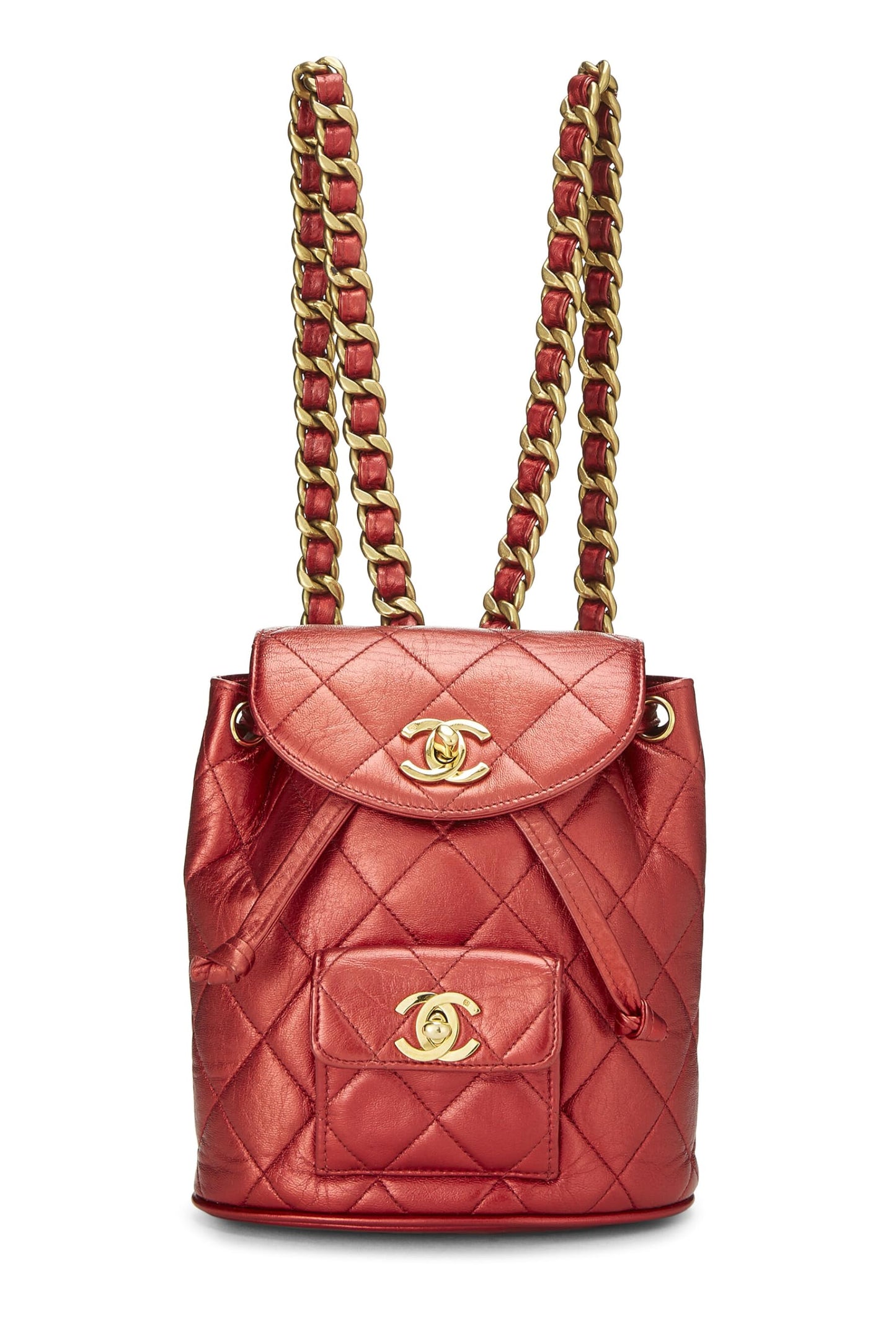 Chanel Chanel, Red Metallic Leather Classic Backpack - Rovelle Bags