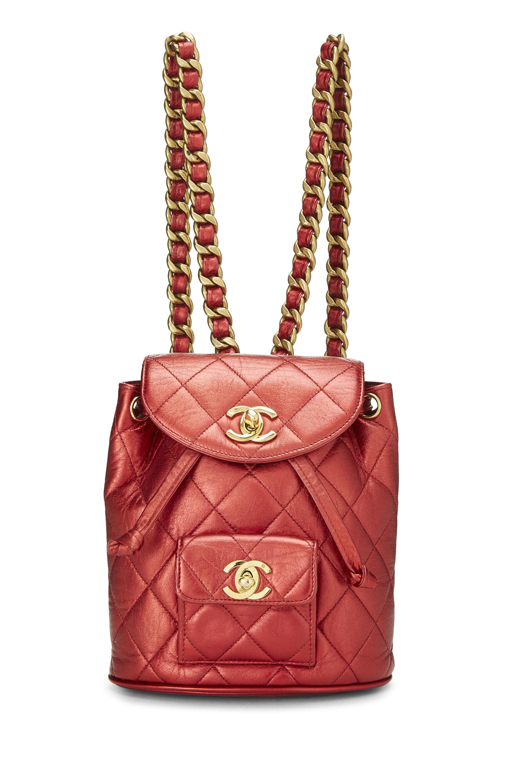 Chanel Chanel, Red Metallic Leather Classic Backpack - Rovelle Bags