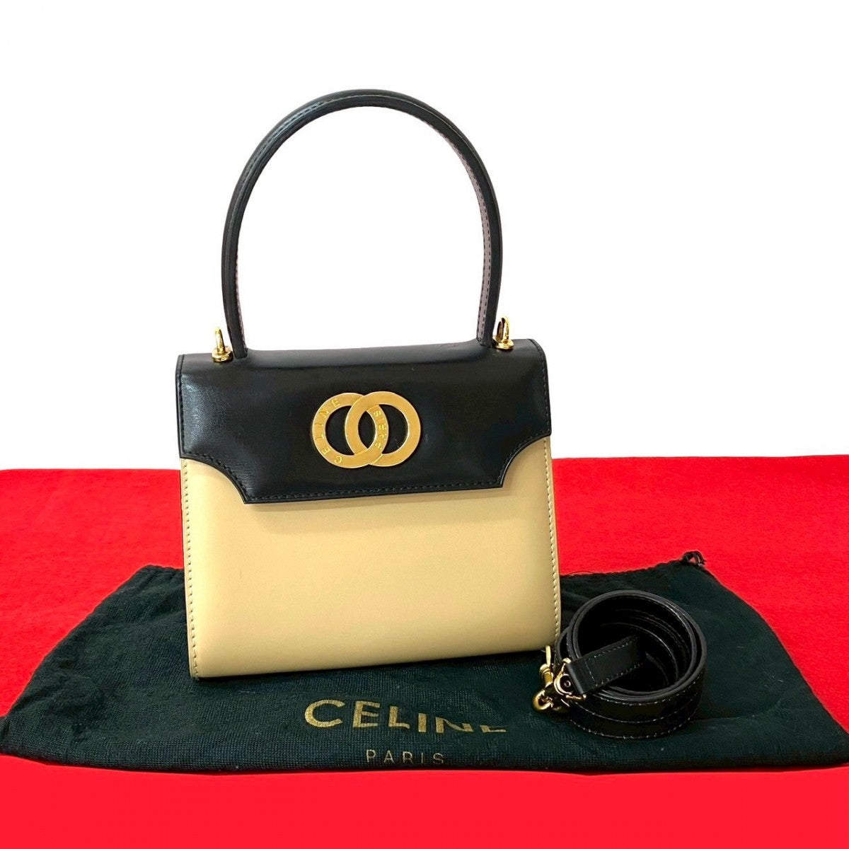 CELINE Shoulder Bag Calfskin, Leather black Circle Logo Metal Women