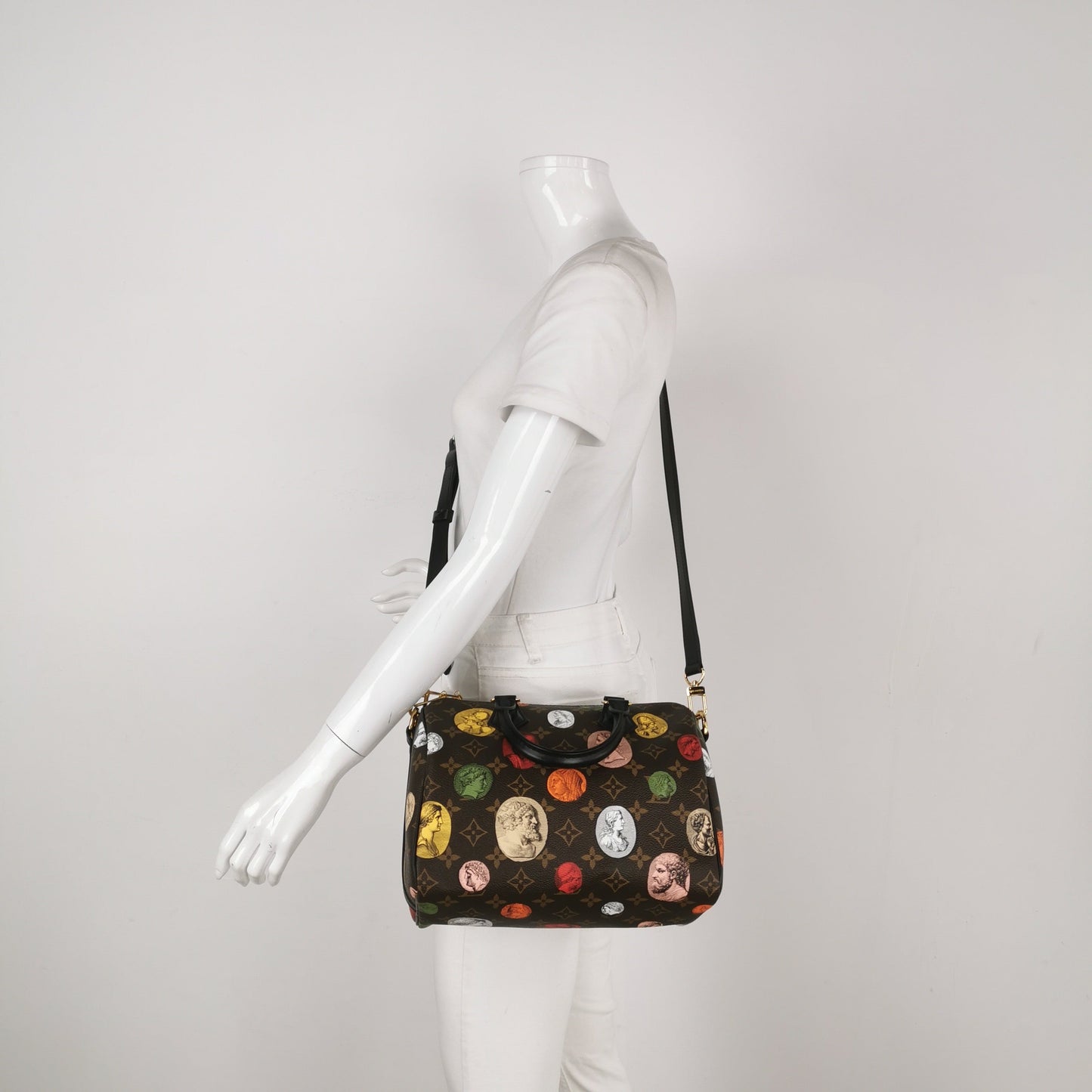 Louis Vuitton Speedy 25 Bandouliere Fornasetti Louvre Stamps