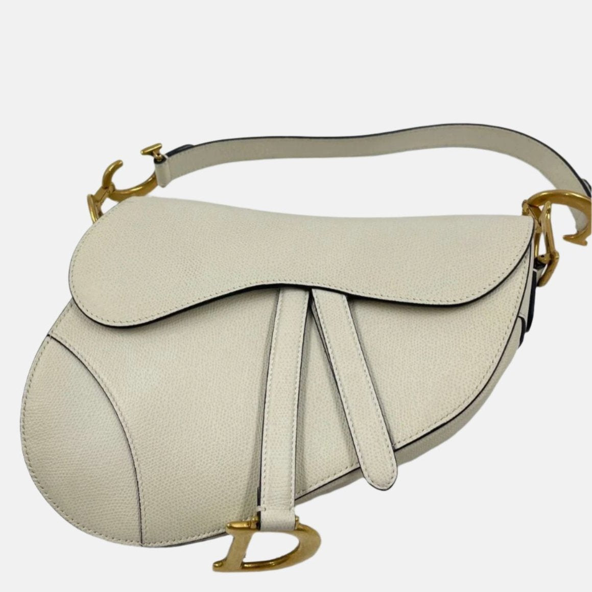 Dior Saddle Medium 2019 White Grained Leather Handbag