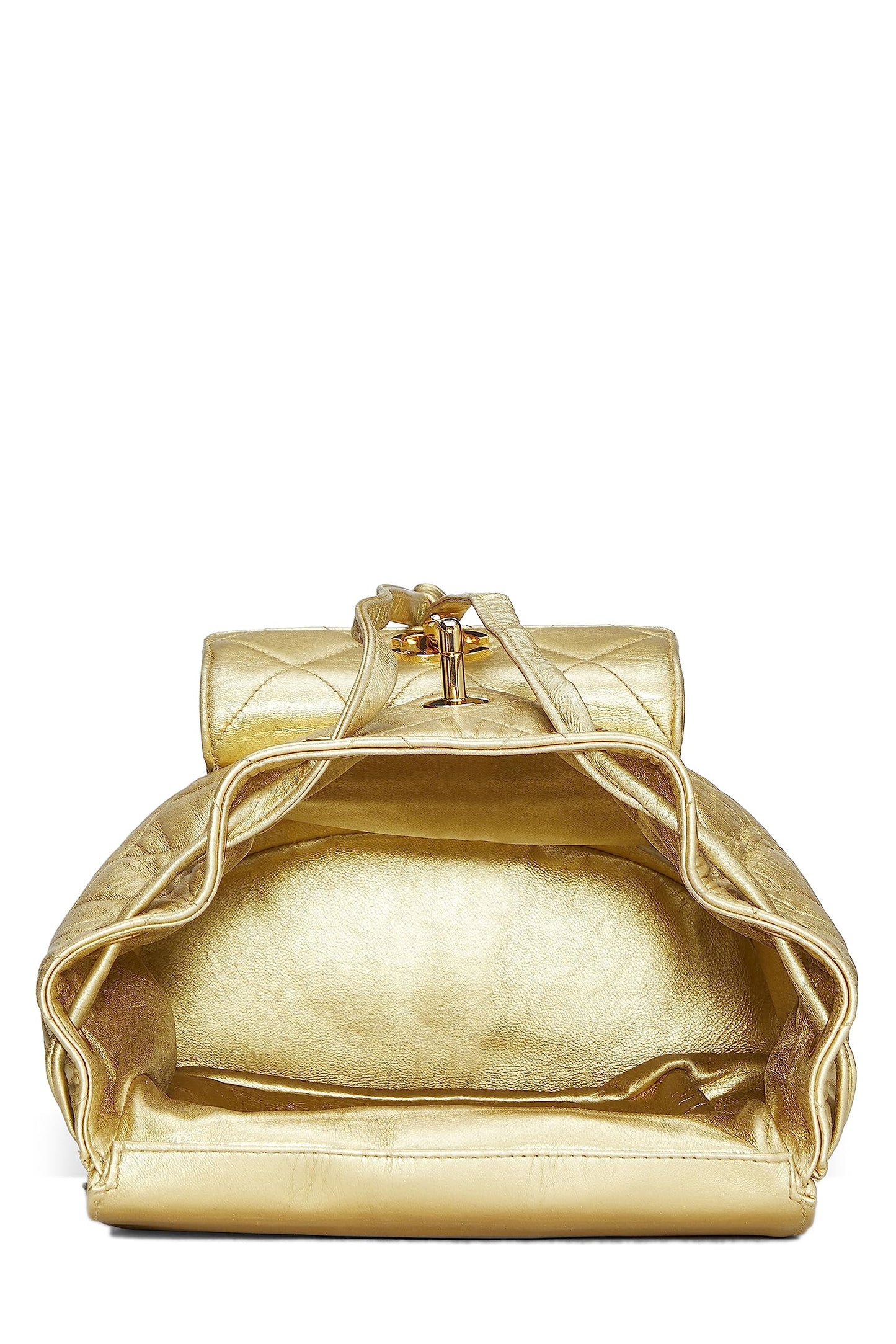 Chanel Chanel, Gold Metallic Lambskin Classic Backpack - Rovelle Bags
