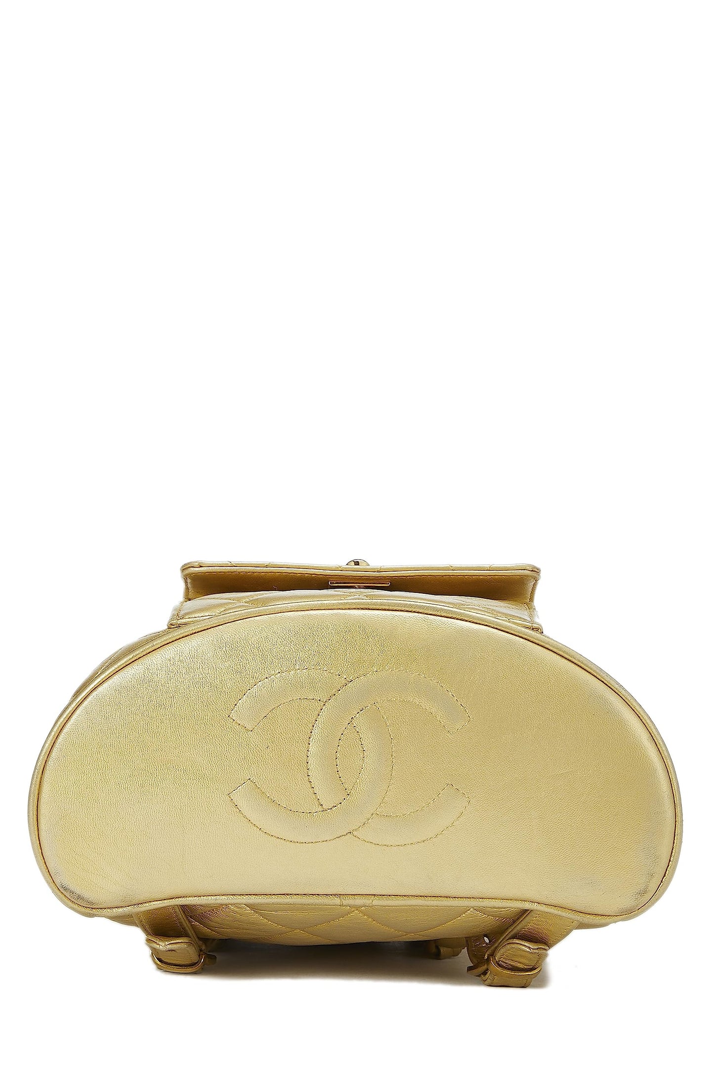 Chanel Chanel, Gold Metallic Lambskin Classic Backpack - Rovelle Bags