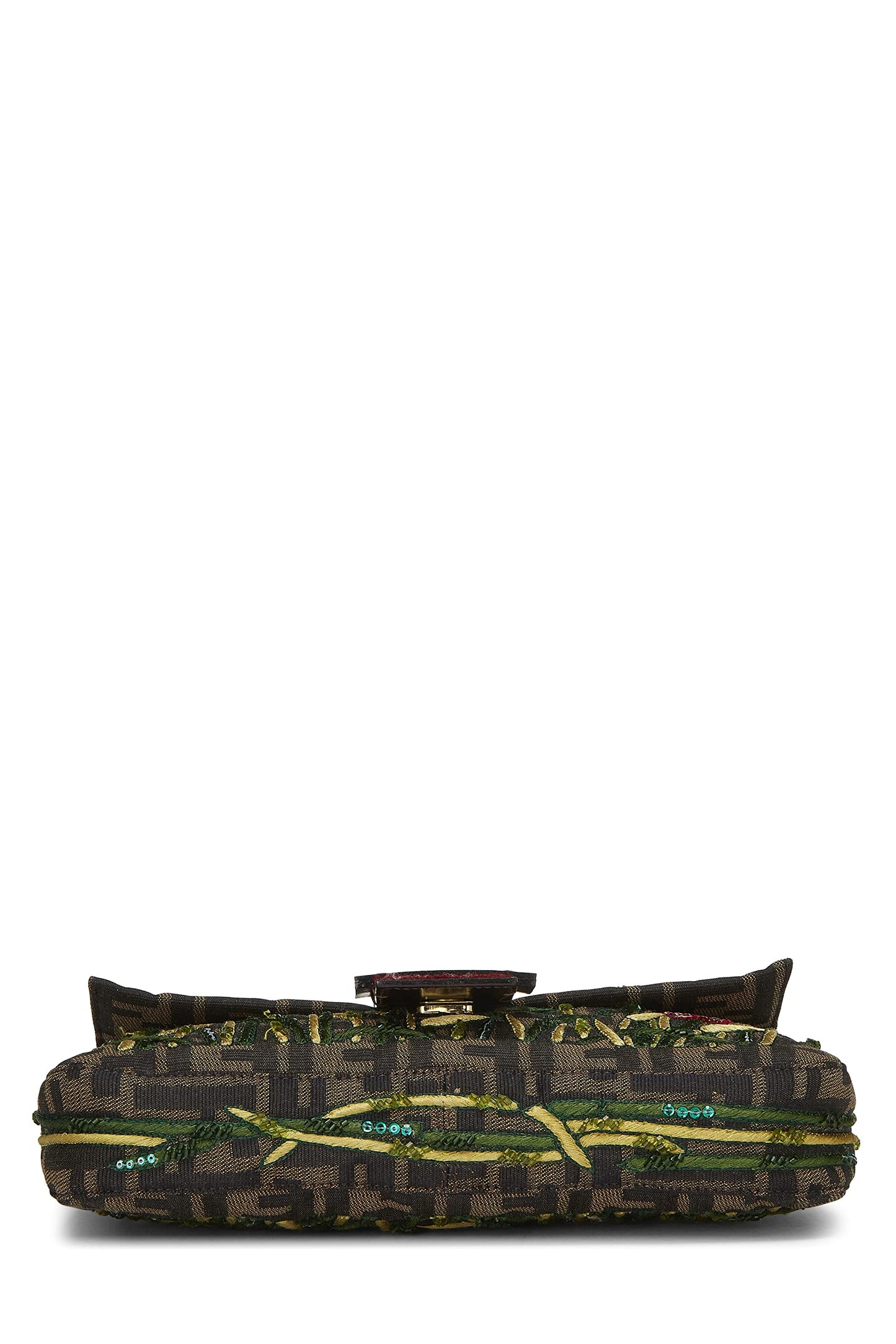Fendi, Brown Zucca Canvas Embroidered Baguette, Red