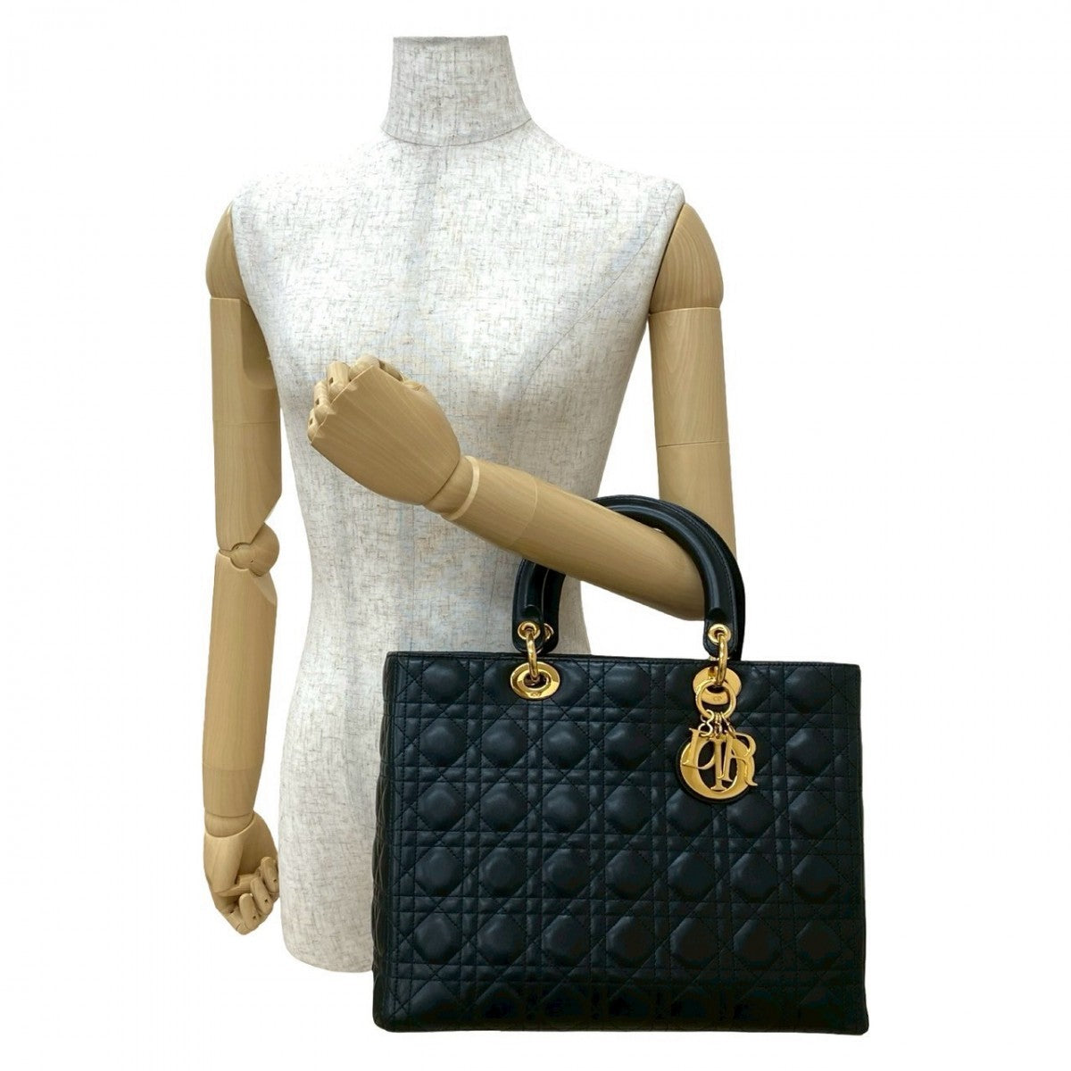 Dior Handbag leather black Cannage stitch Lady Dior Women