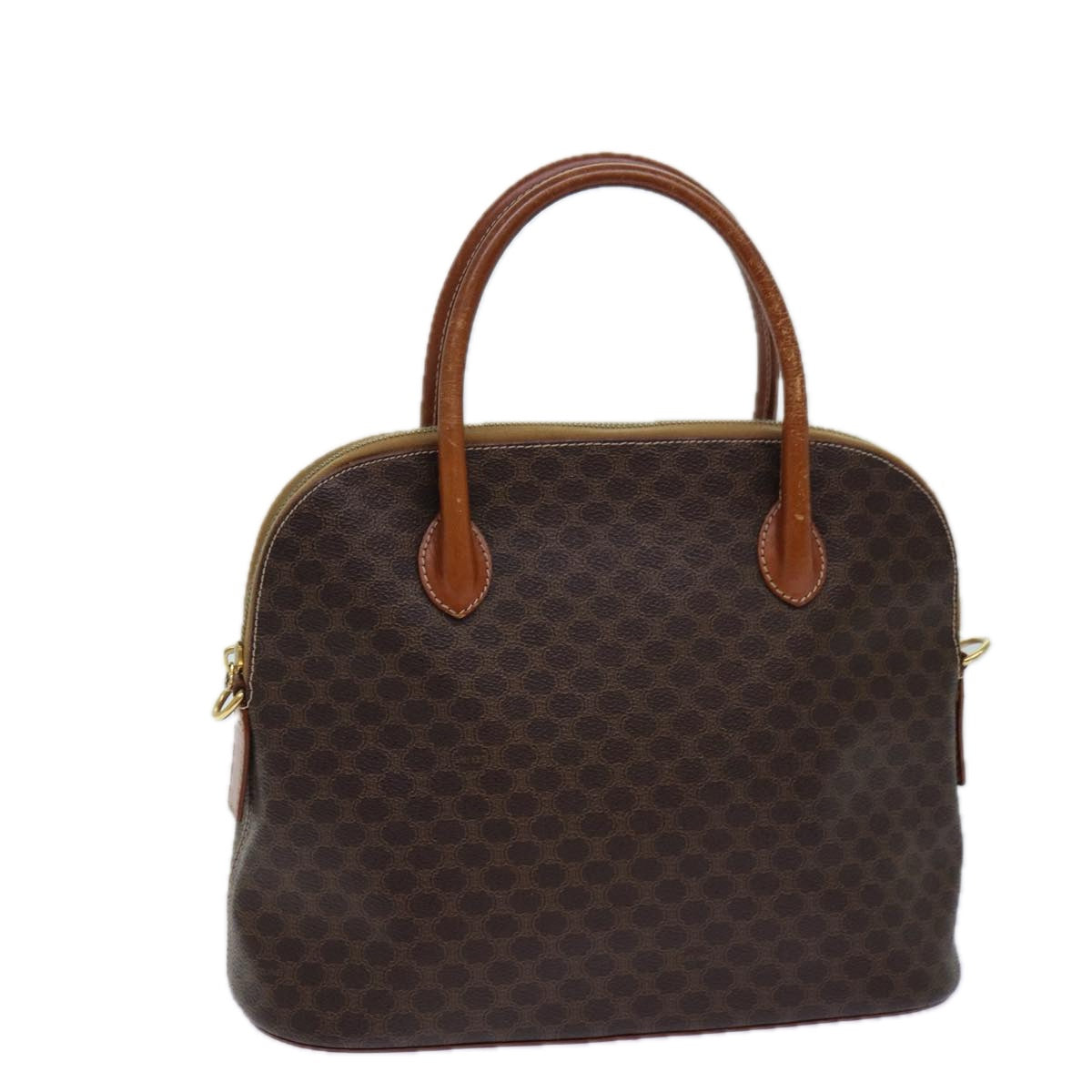 Luxury CELINE Macadam Canvas Hand Bag PVC Leather Brown 82266