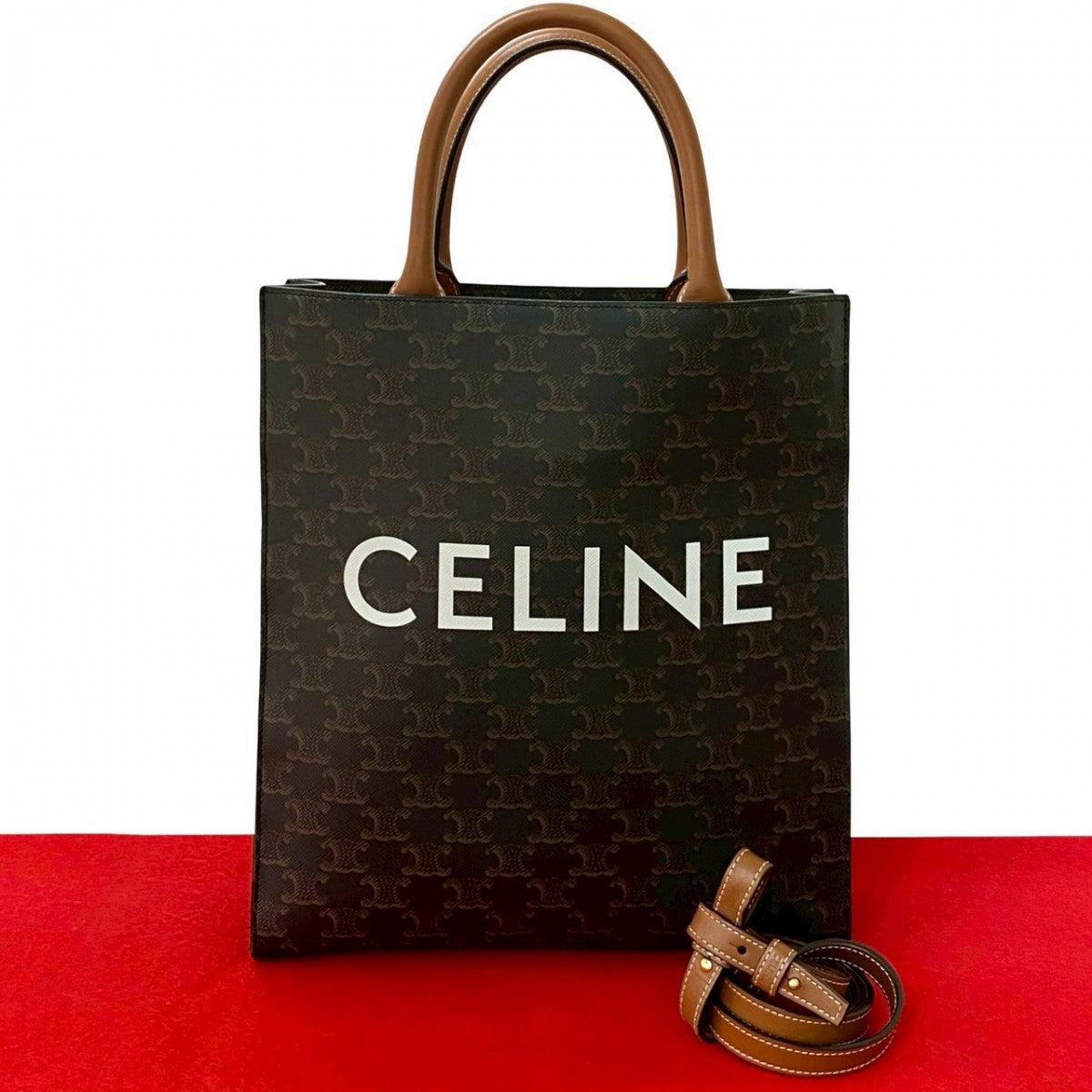 CELINE Shoulder Bag leather Brown Bar Tikal Hippo