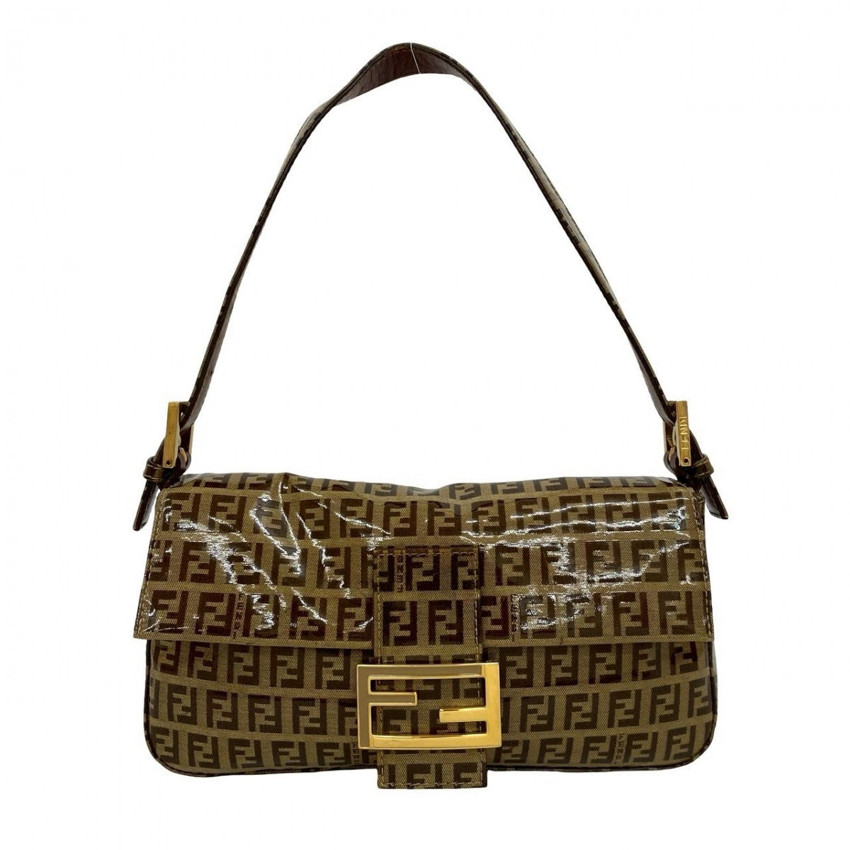 FENDI Shoulder Bag Leather, PVC Brown Zucchino FF Pattern Mamma Bucket Women