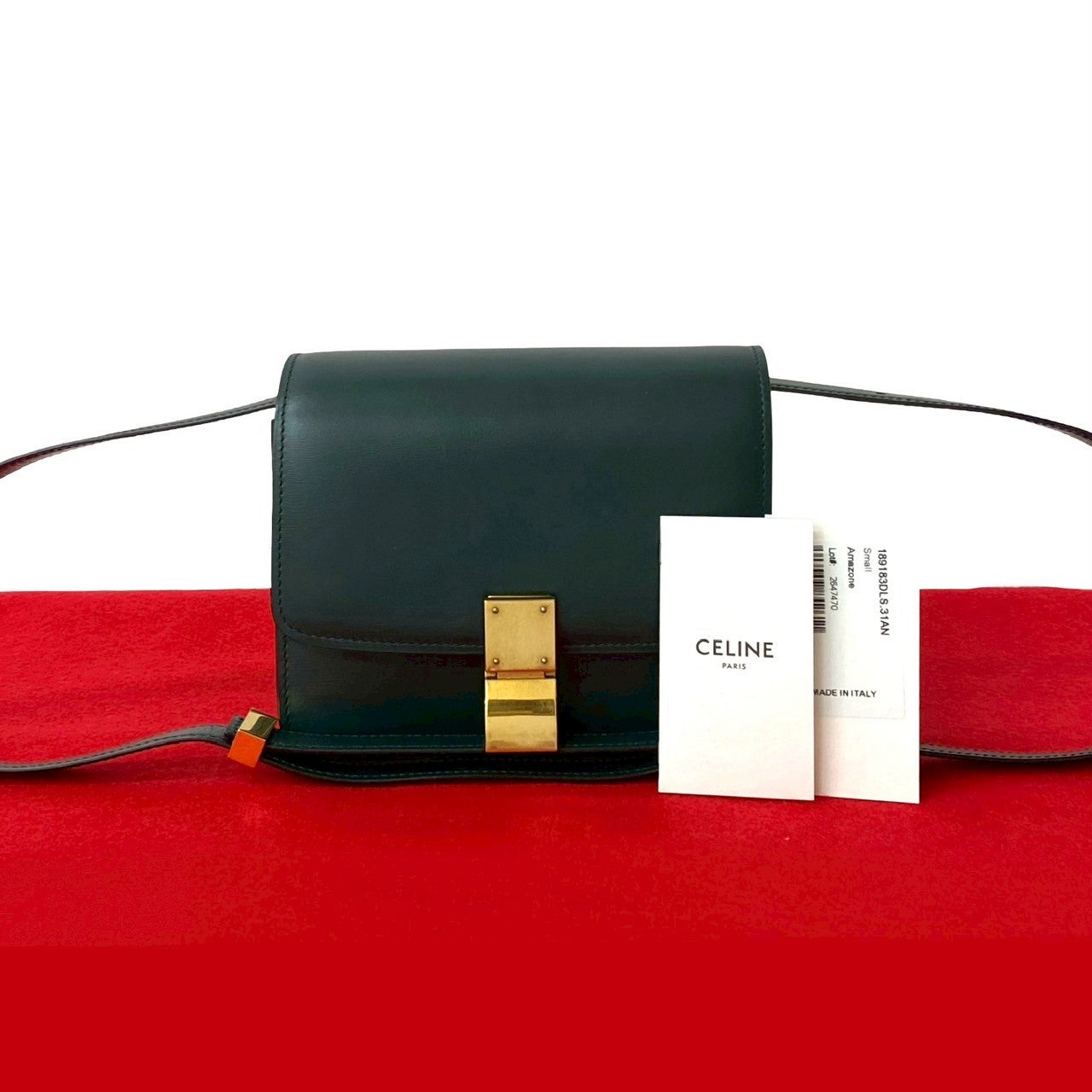 CELINE Shoulder Bag leather green Classic box small