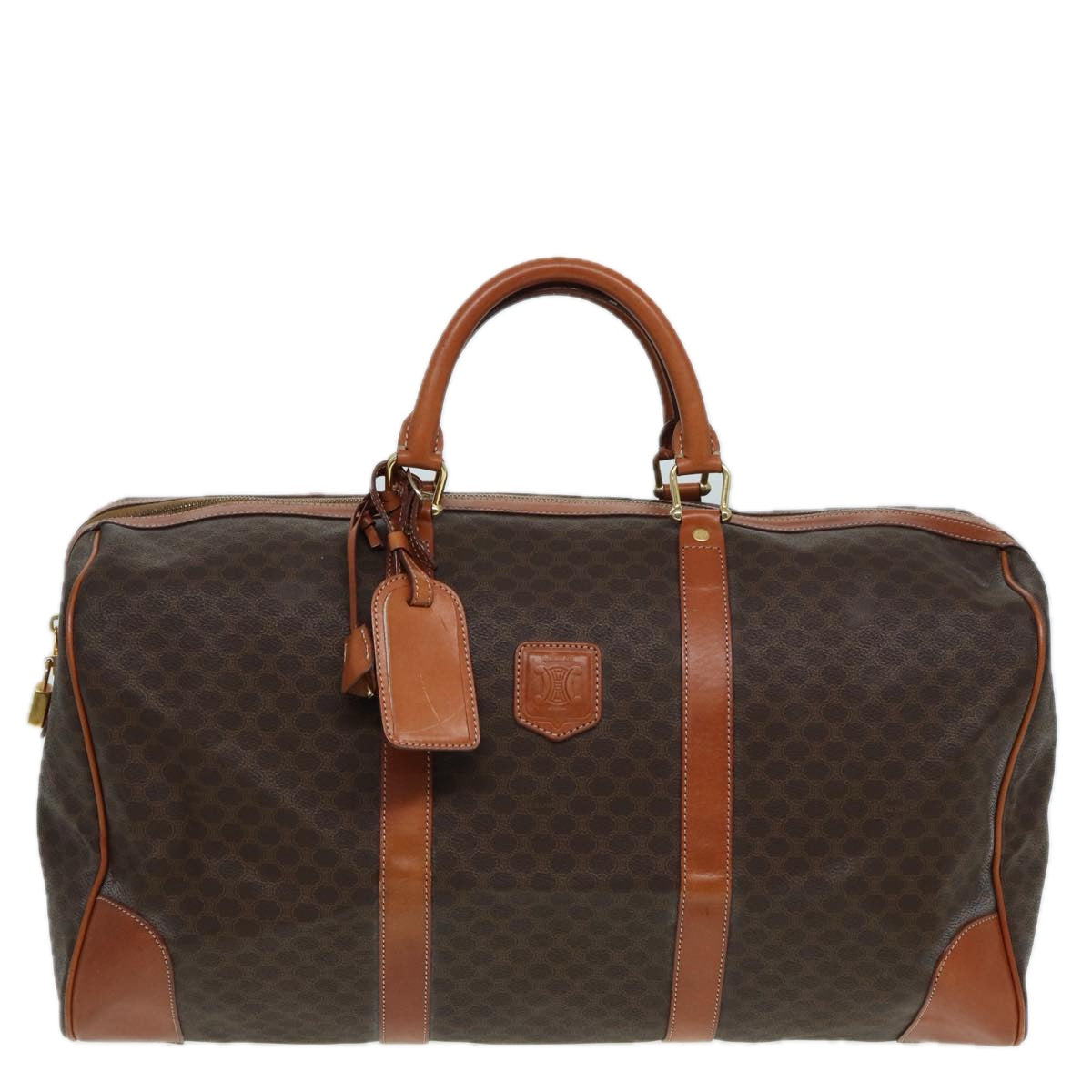 Luxury CELINE Macadam Canvas Boston Bag PVC Leather Brown 83386