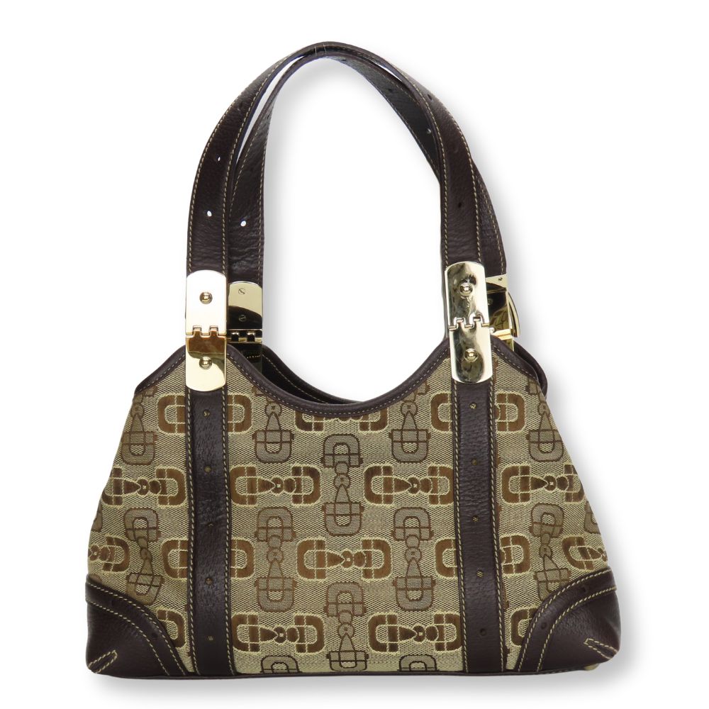 Gucci Horsebit Canvas Leather Handbag