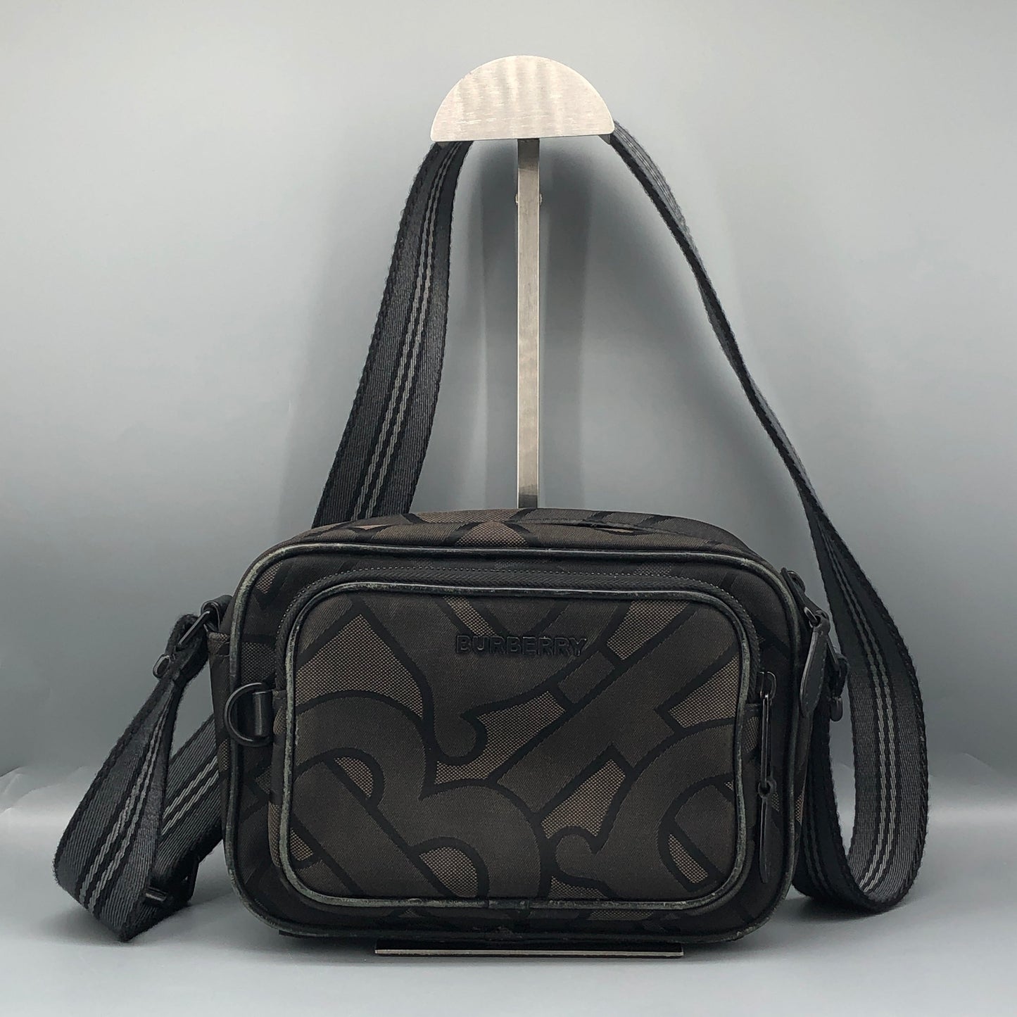 Burberry TB Monogram Canvas Crossbody Camera Bag Black