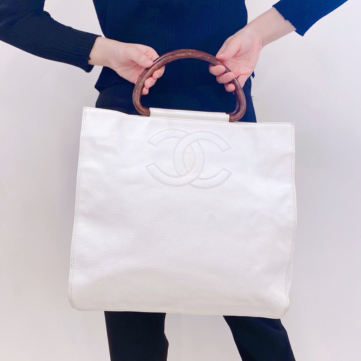 Chanel Caviar Wood Handle Tote