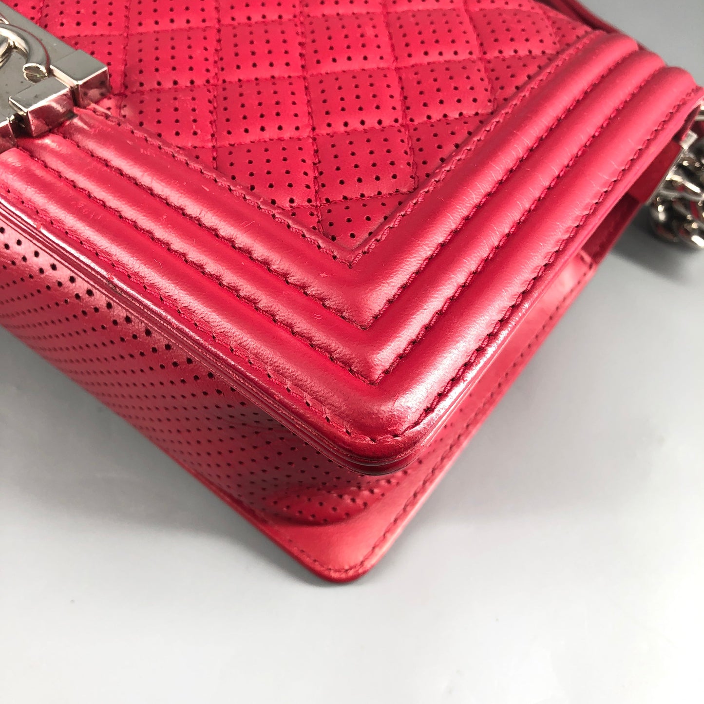Chanel Boy Perforated Lambskin Quilted Shoulder Bag Hot Pink