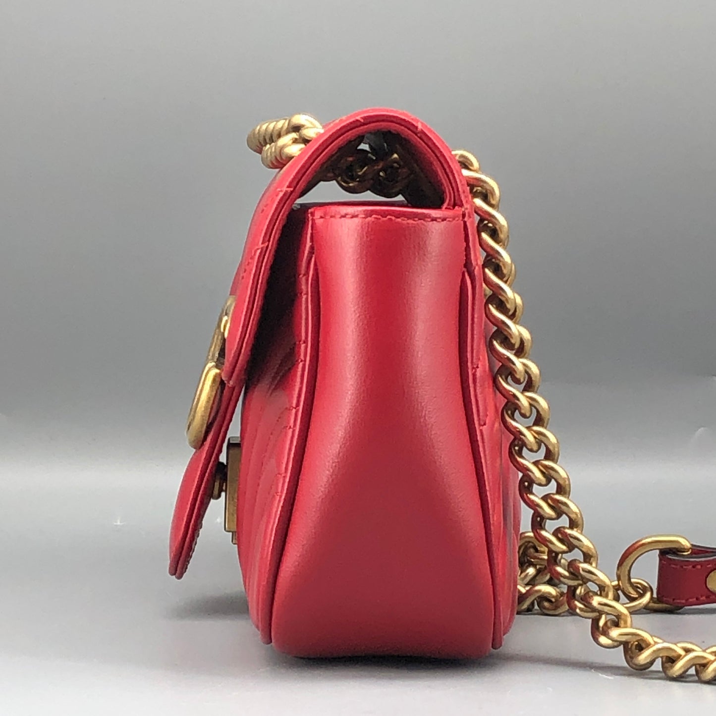 Gucci Red Quilted GG Marmont Chain Shoulder Bag