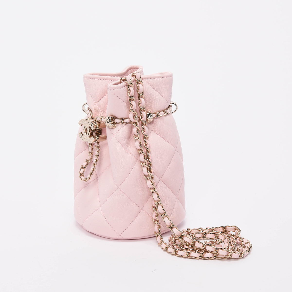 Chanel Light Pink Quilted Calfskin Nano Bucket Bag - Rovelle Bags