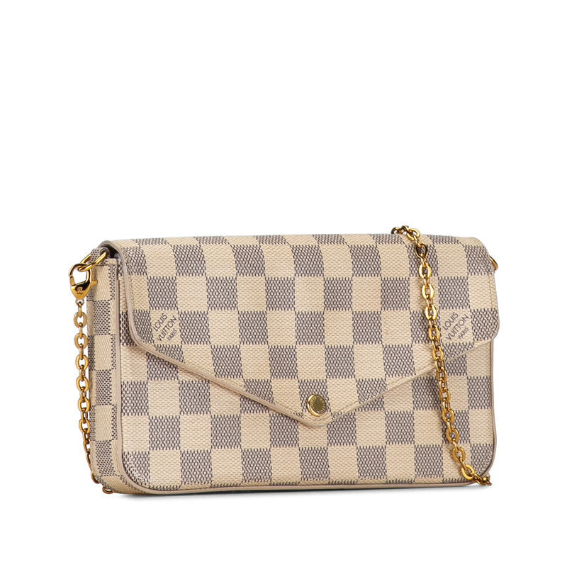 Louis Vuitton Damier Azur Pochette Felice Chain Wallet N40491 White PVC Leather Louis Vuitton