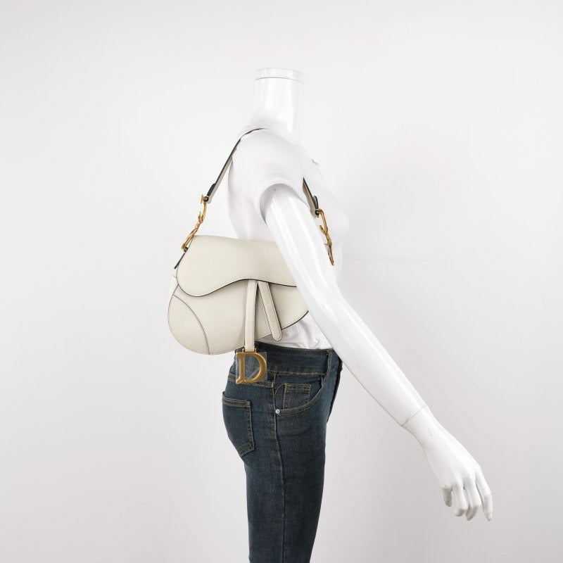 Dior Saddle Medium White 2019 Grained Leather Handbag